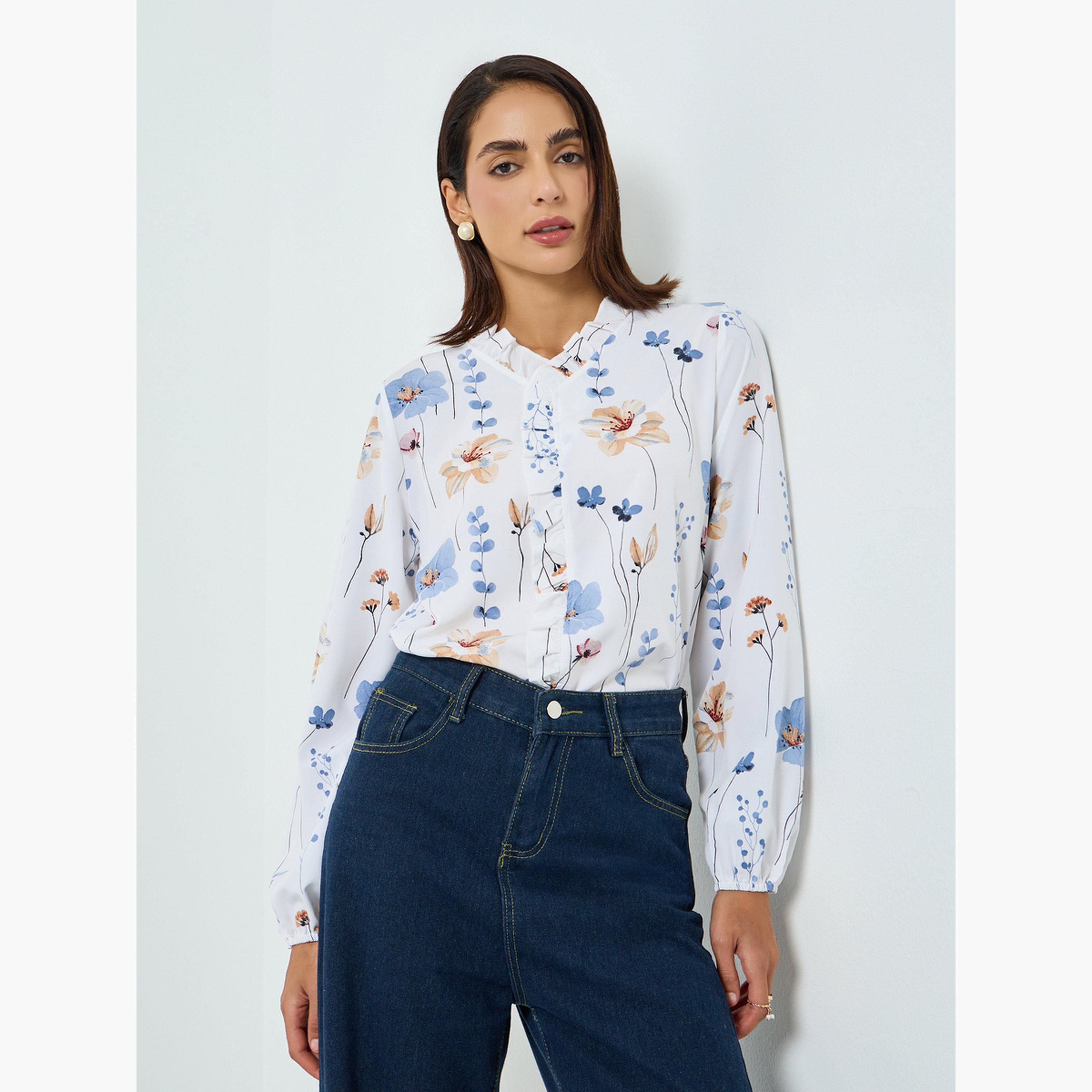 Take Two Women Floral Printed Ruffled Trim Top-women-clothing-shirtsandblouses-blouses-image-3