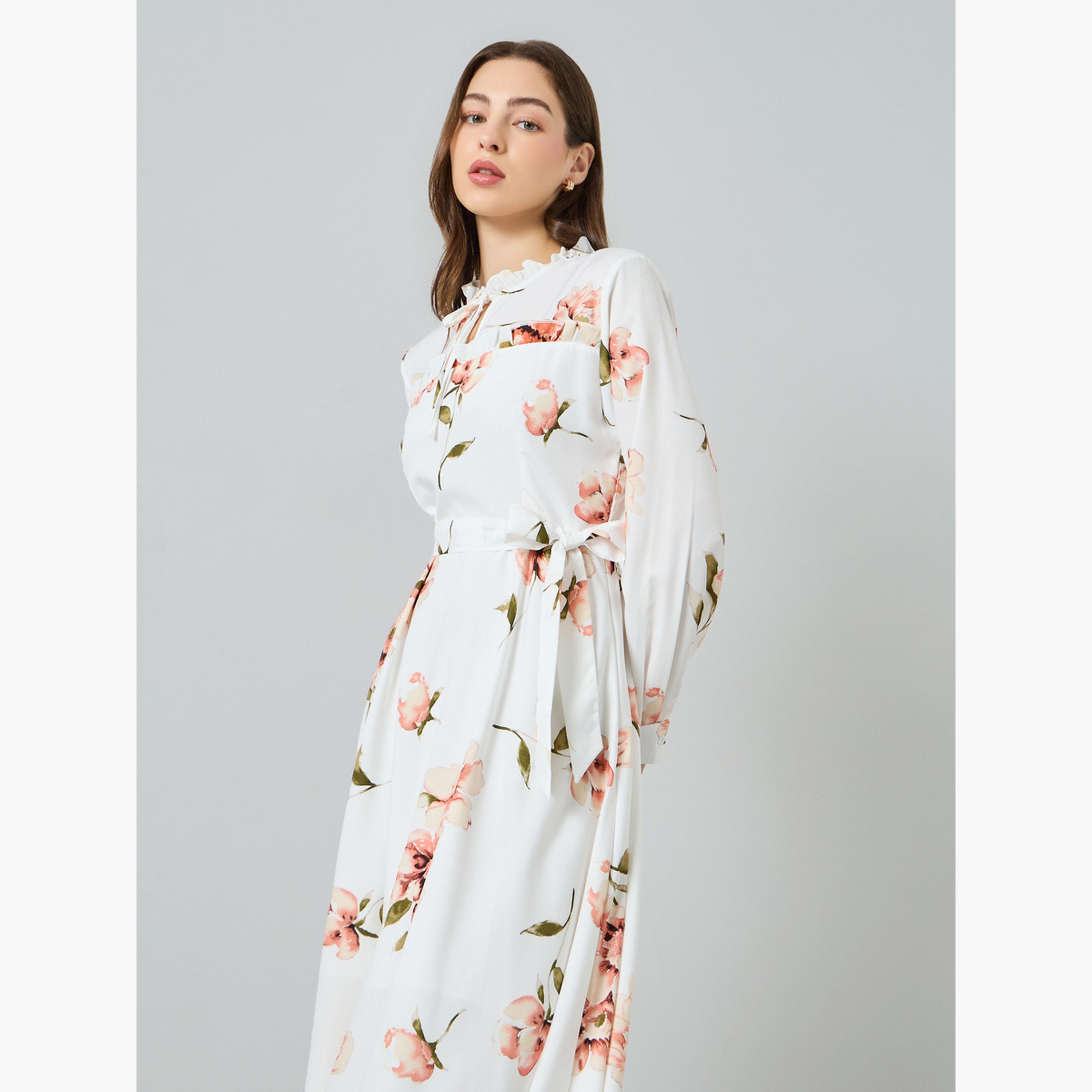 Take Two Women Floral Printed Belted Long Sleeve Maxi Dress-women-clothing-dresses-image-2