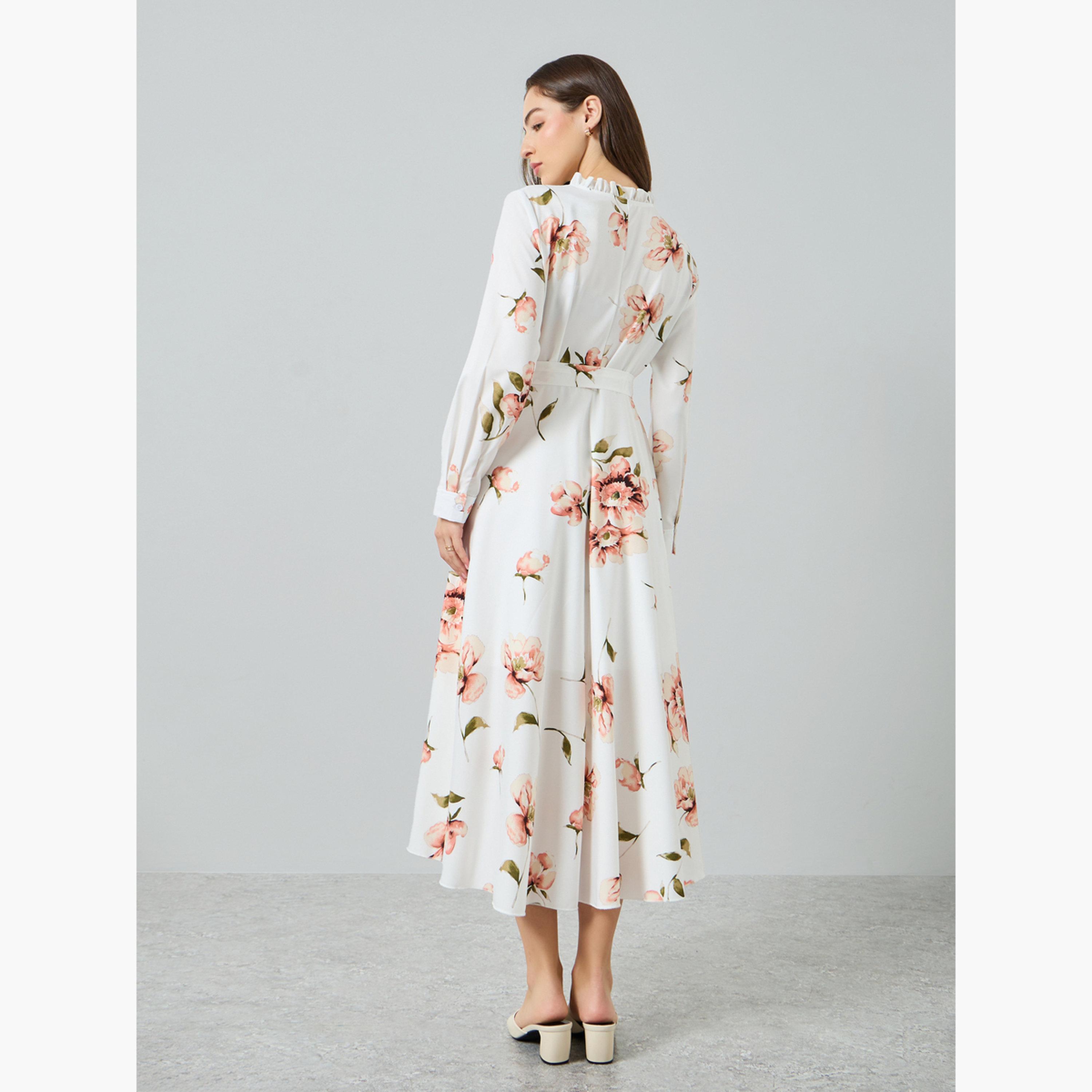 Take Two Women Floral Printed Belted Long Sleeve Maxi Dress-women-clothing-dresses-image-3