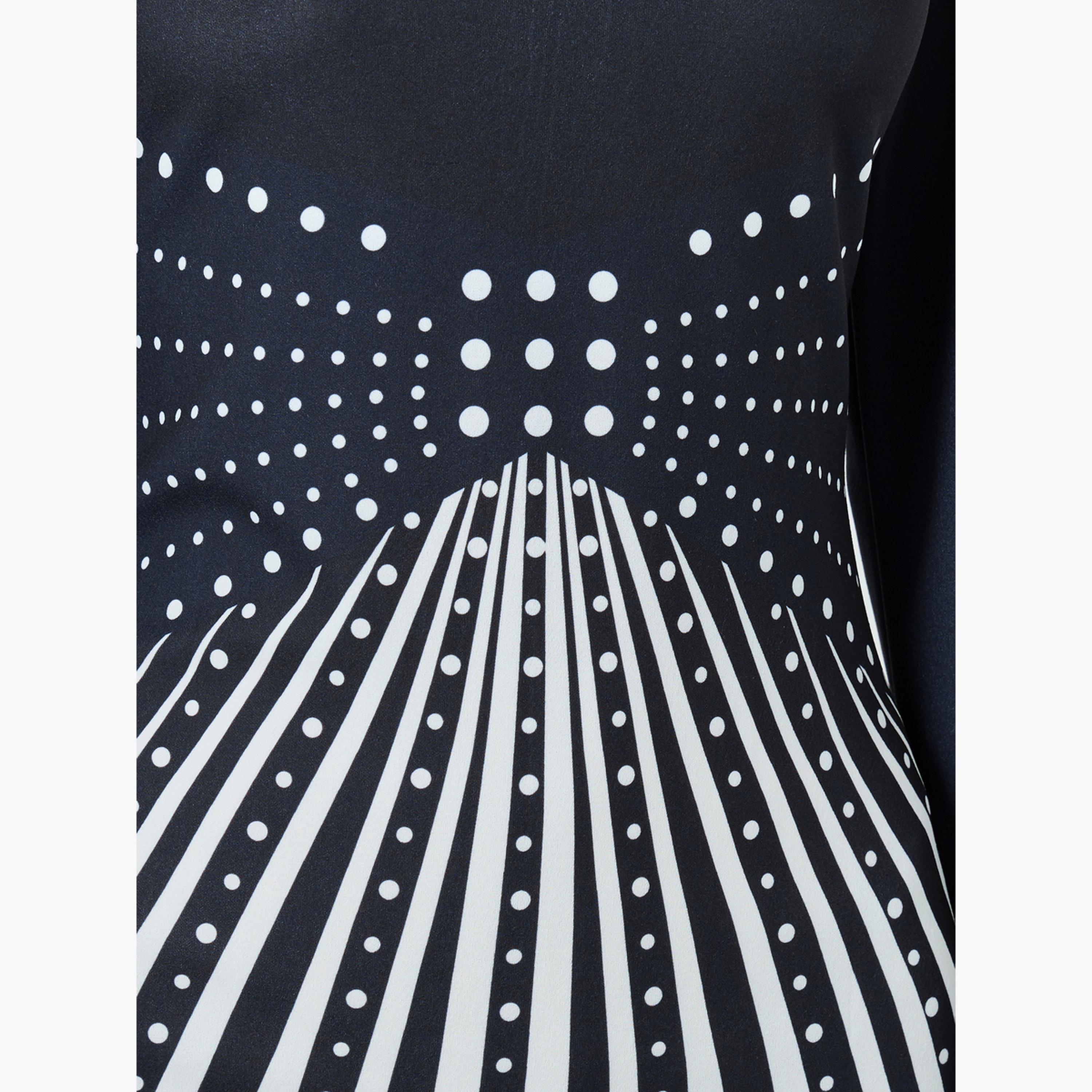 فستان ميدي ضيق بطبعة جرافيك أبيض وأسود-women-clothing-dresses-image-5