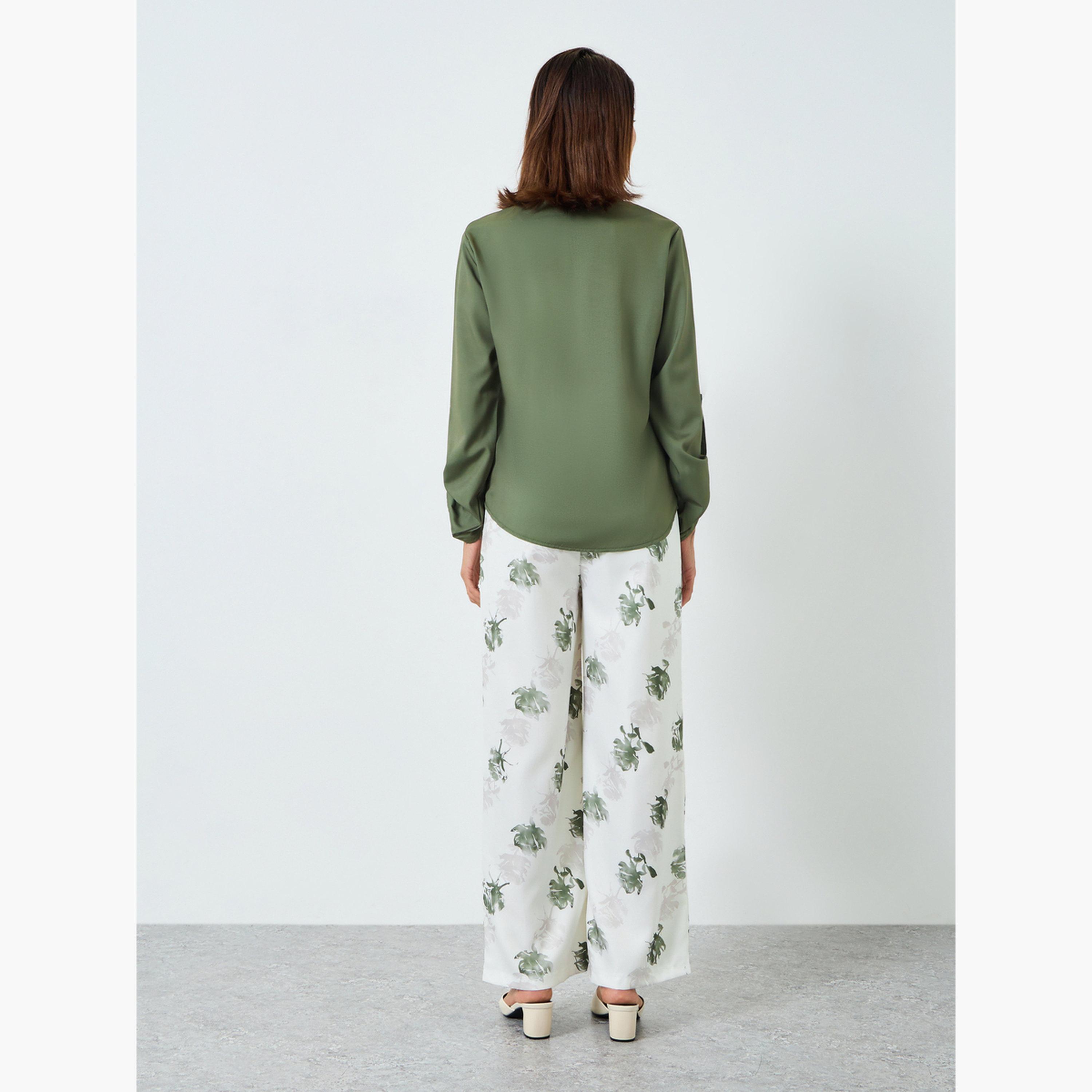 طقم بلوزة بأكمام قابلة للطي وبنطلون مطبوع بزهور-women-clothing-coordsets-image-3