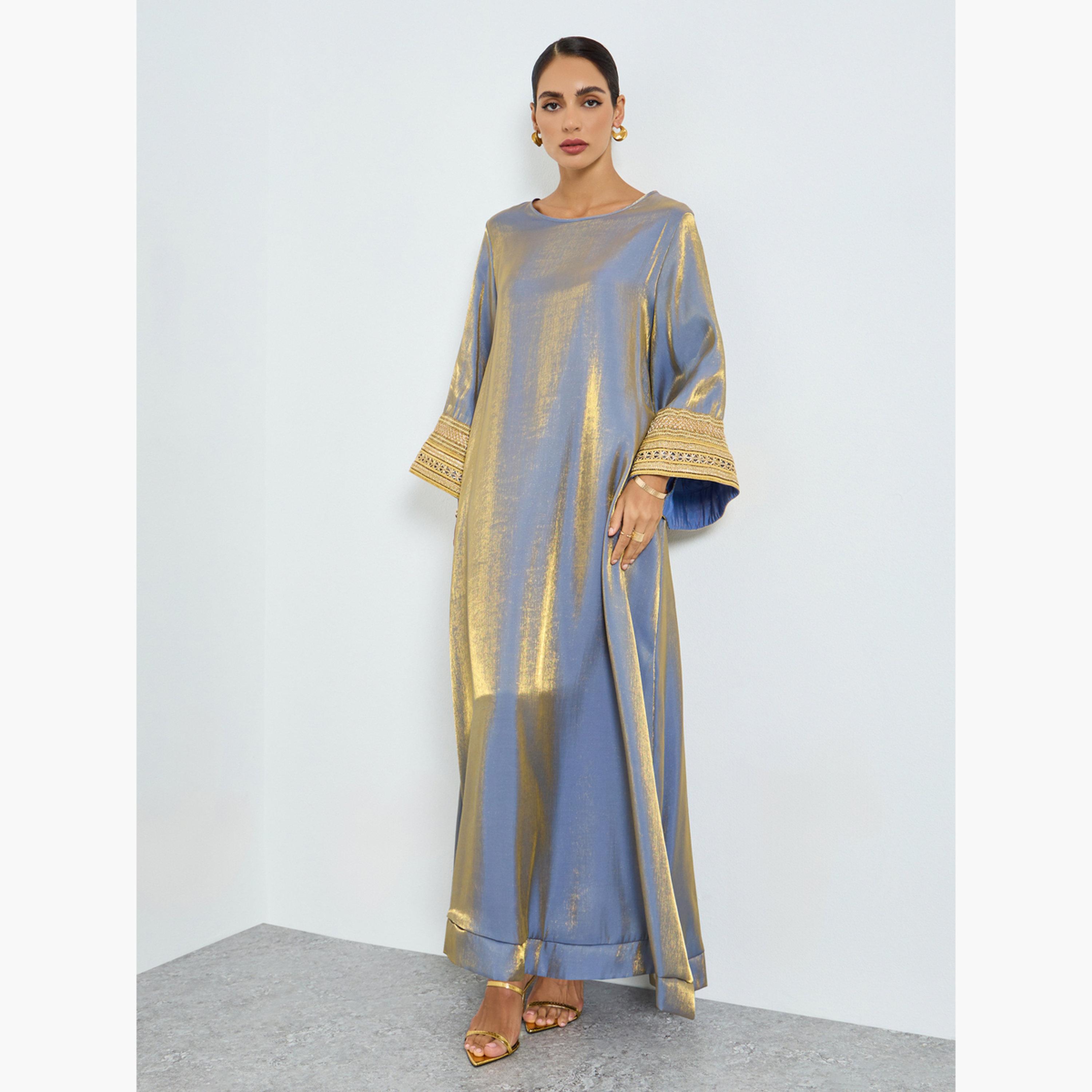 جلابية بأكمام طويلة متباينة وتفاصيل دانتيل-women-arabicclothing-jalabiyas-image-3