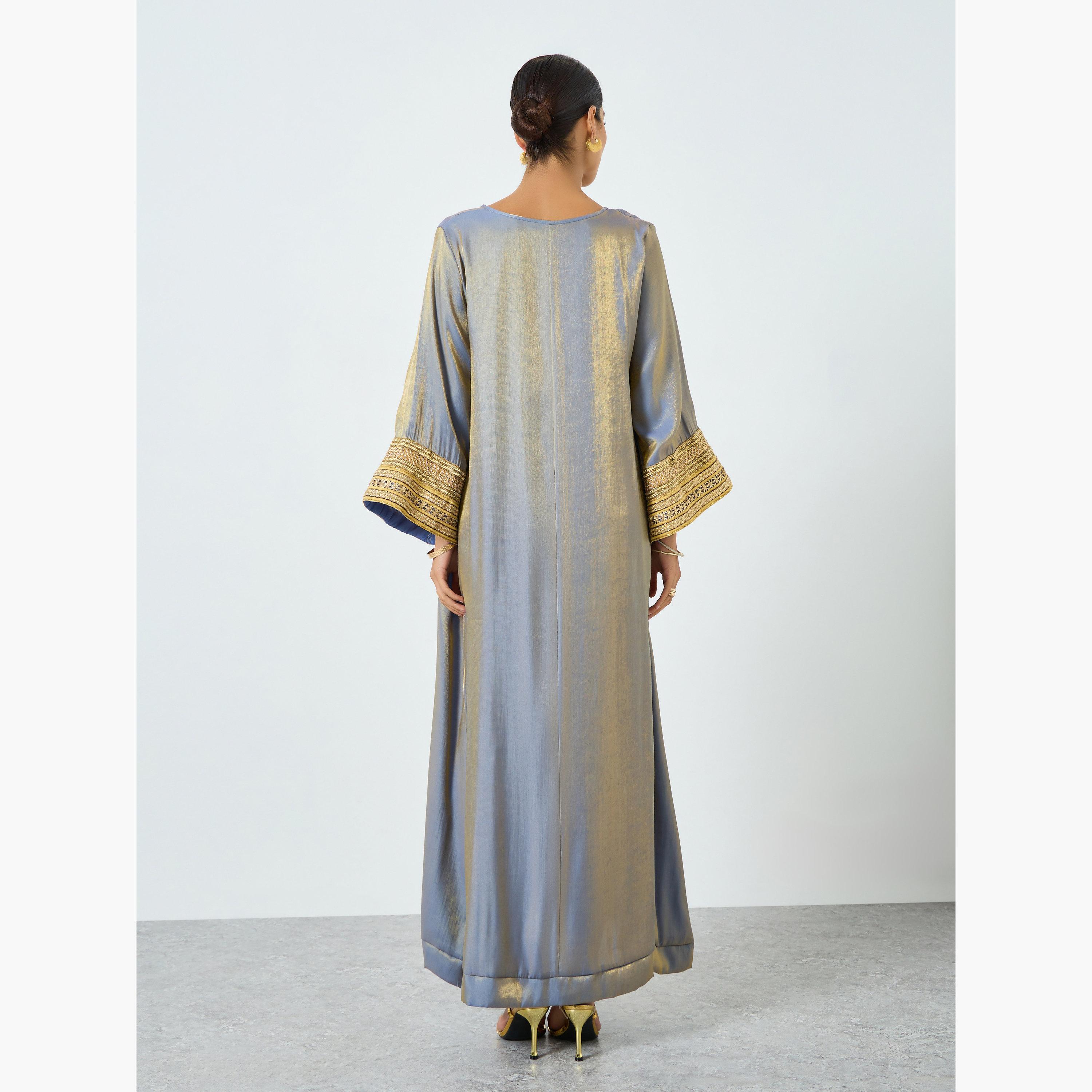جلابية بأكمام طويلة متباينة وتفاصيل دانتيل-women-arabicclothing-jalabiyas-image-5