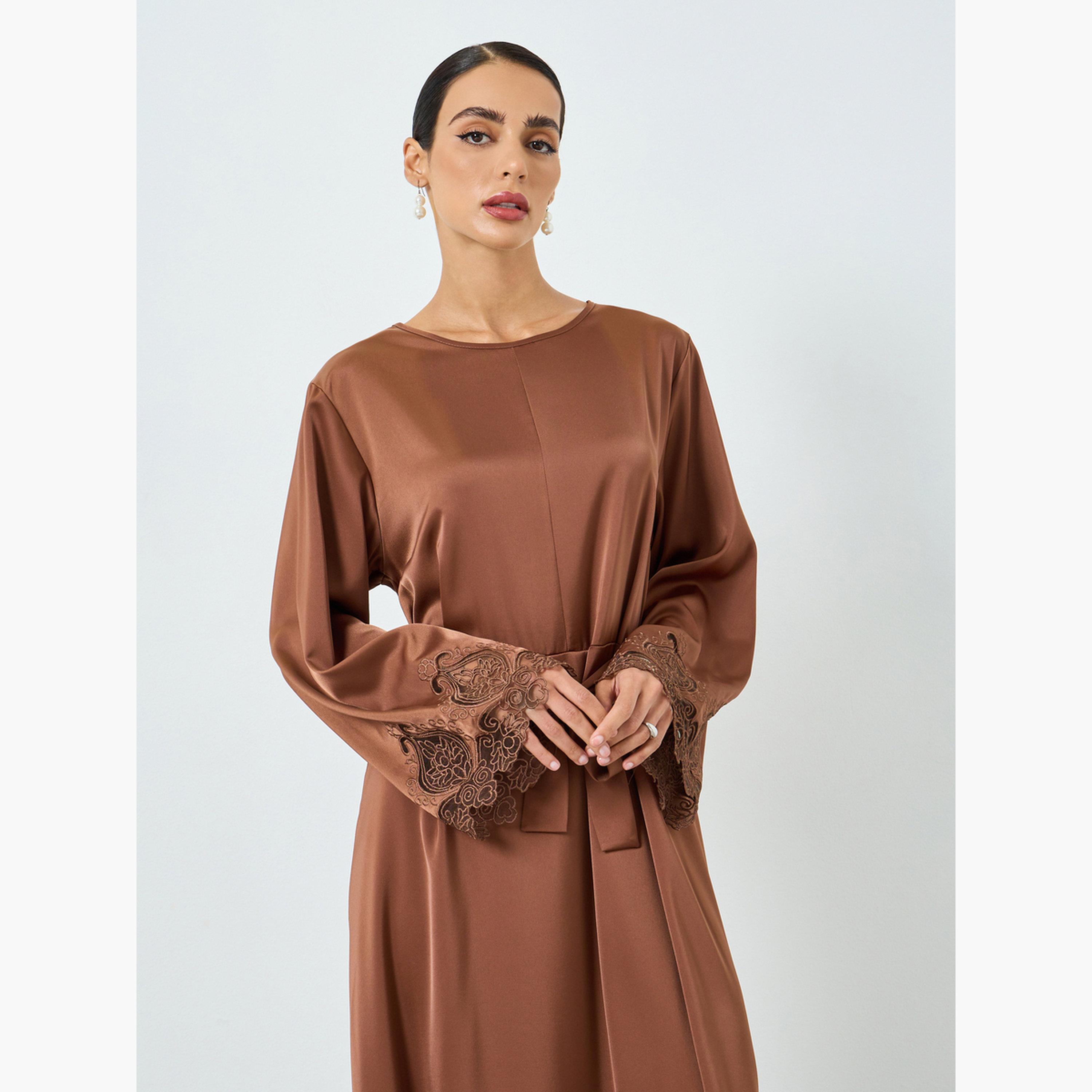 Take Two Women Long Sleeve with Lace Patch Jalabiya-women-arabicclothing-jalabiyas-image-2