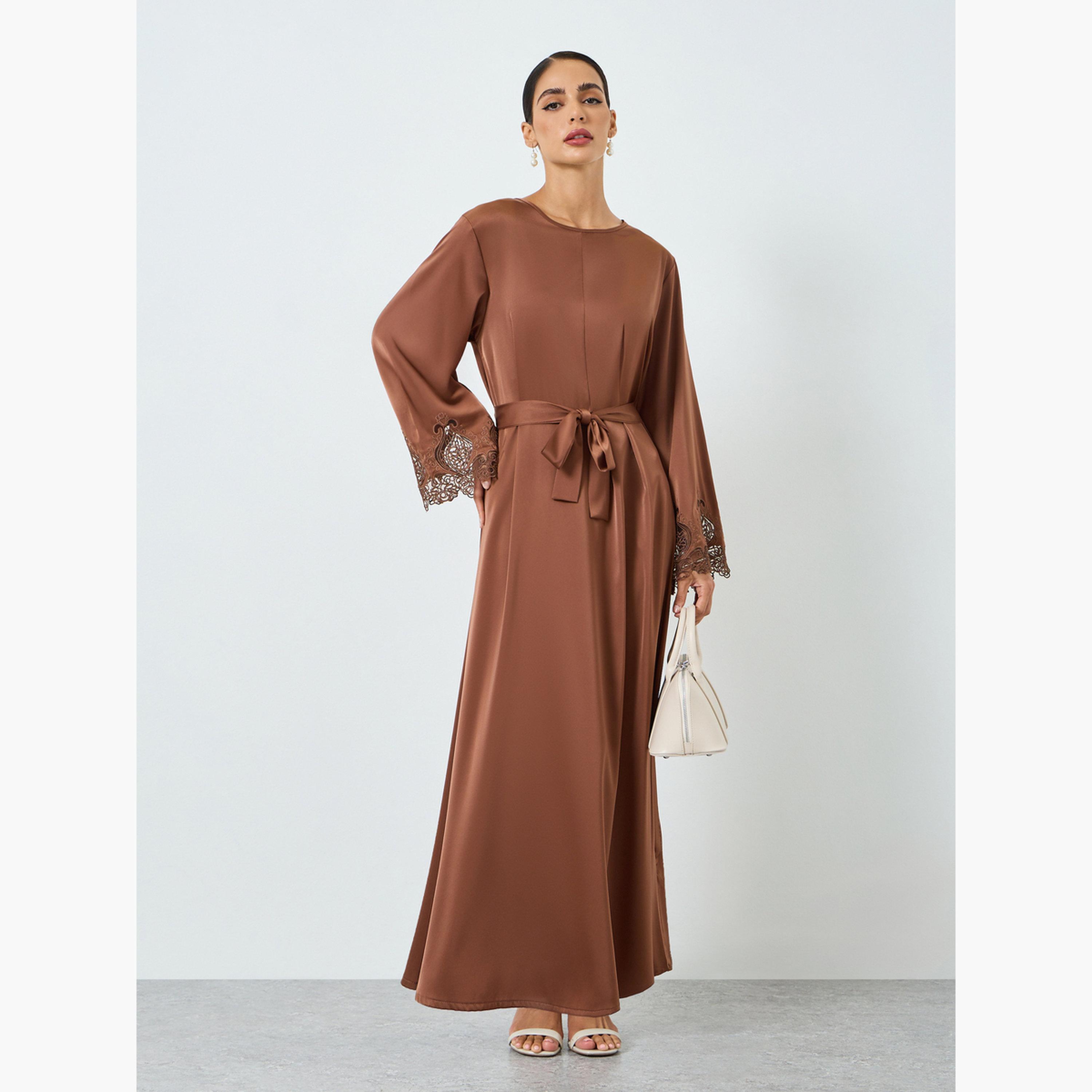 Take Two Women Long Sleeve with Lace Patch Jalabiya-women-arabicclothing-jalabiyas-image-3