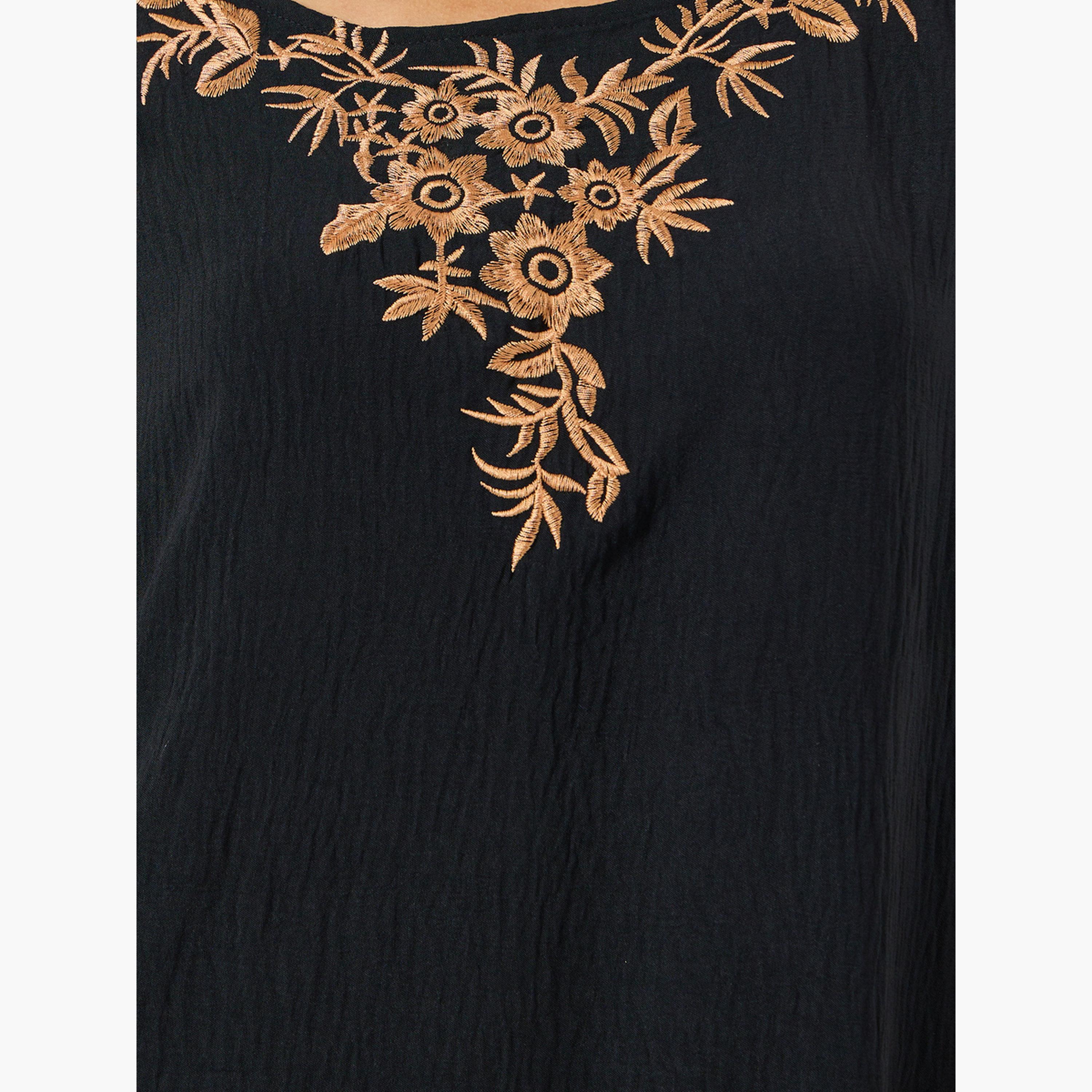 جلابية بياقة دائرية وتفاصيل زهور-women-arabicclothing-jalabiyas-image-4