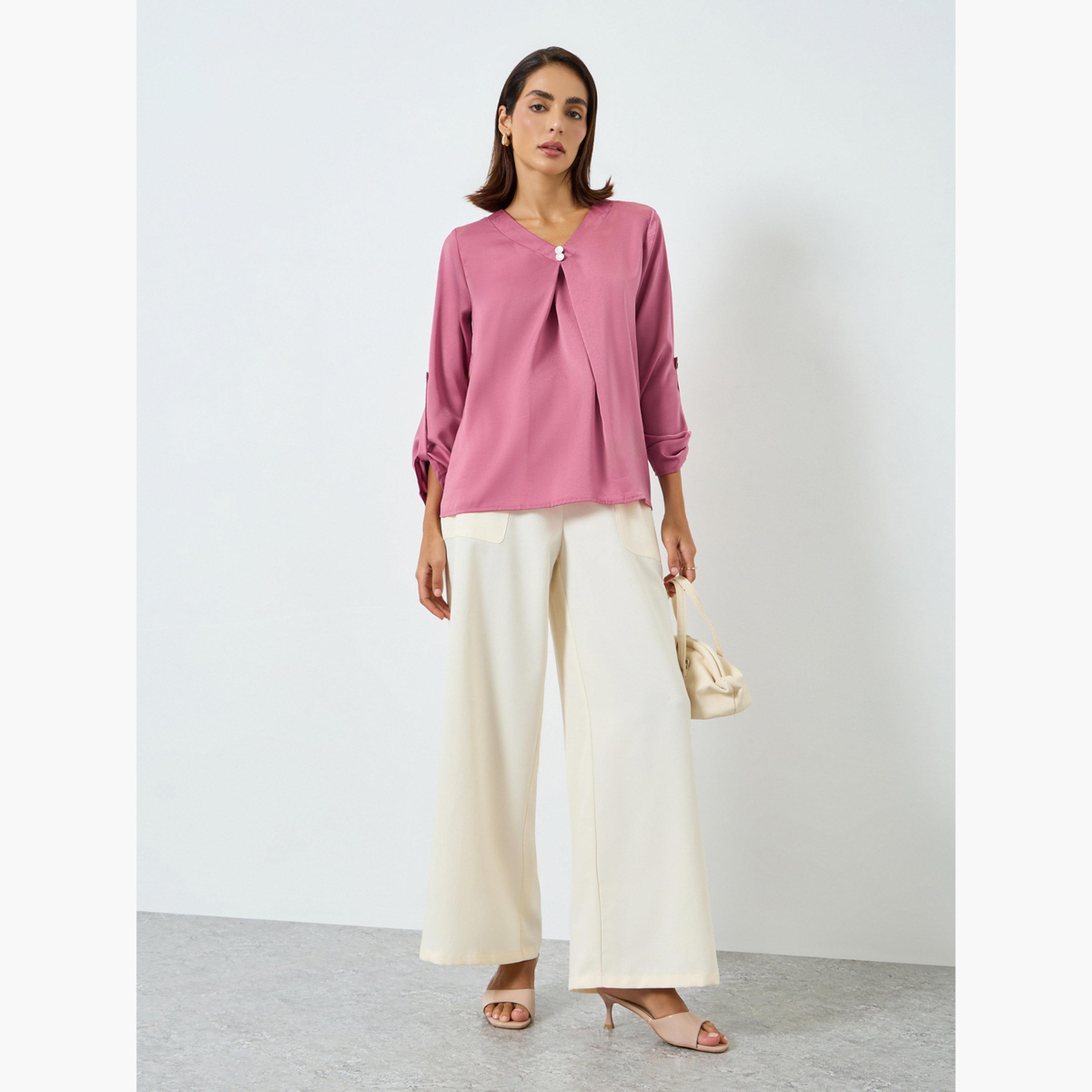 بلوزة سادة بتفاصيل لؤلؤ صناعي-women-clothing-shirtsandblouses-blouses-image-2
