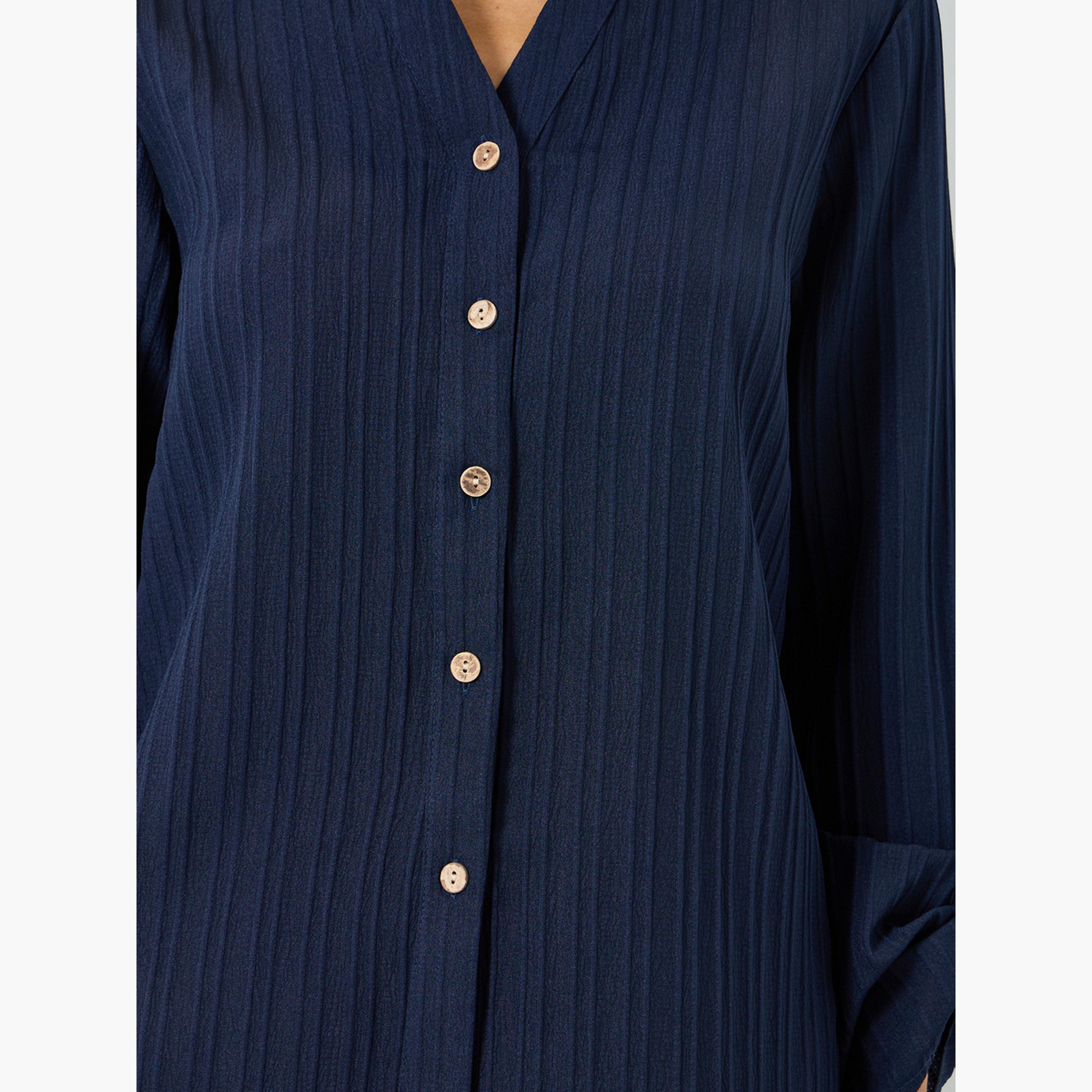 بلوزةة بملمس بارز وأزرار أمامية وأكمام قابلة للطي-women-clothing-shirtsandblouses-blouses-image-4