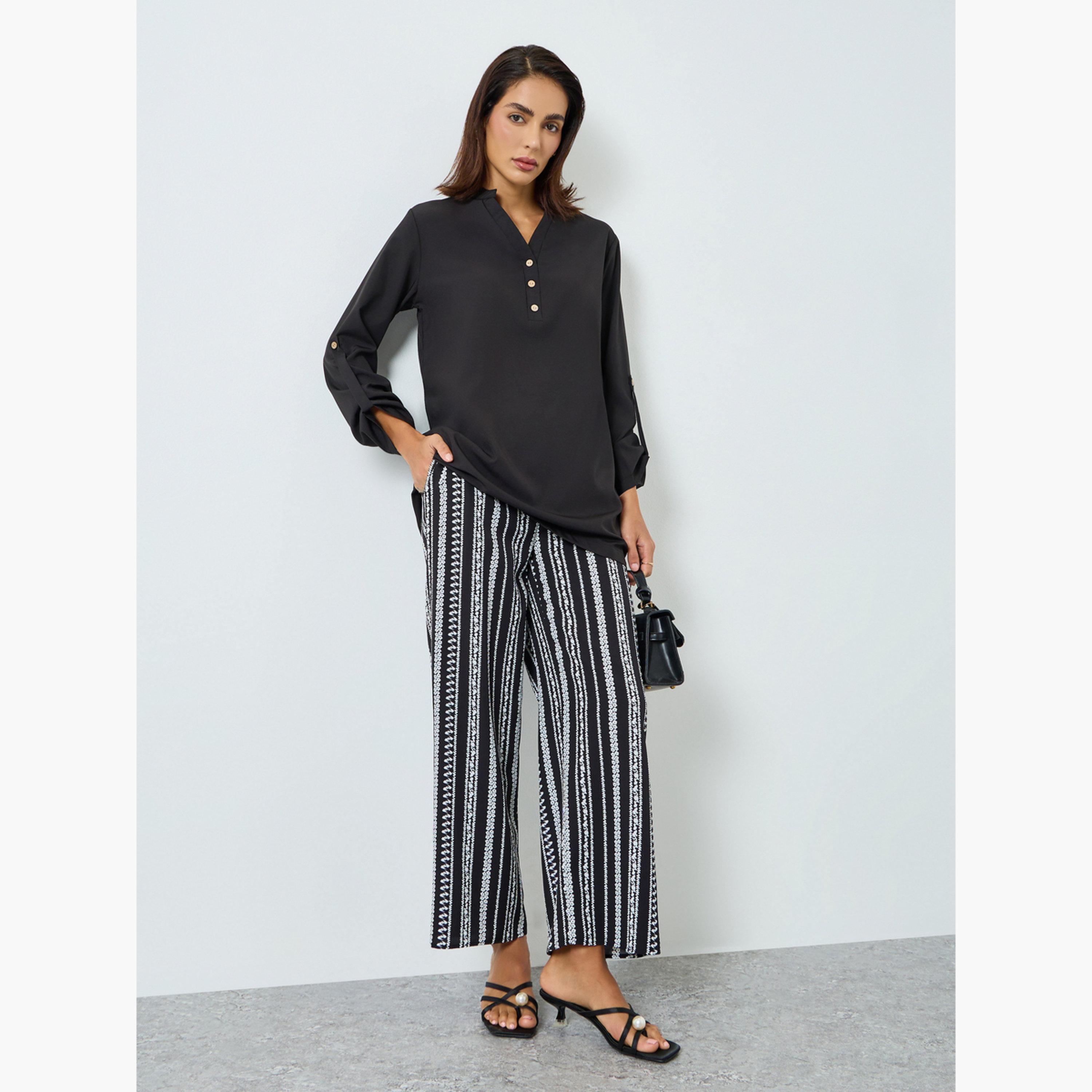 Take Two Women Black Solid Top and Striped Pants Co-Ords-women-clothing-coordsets-image-3