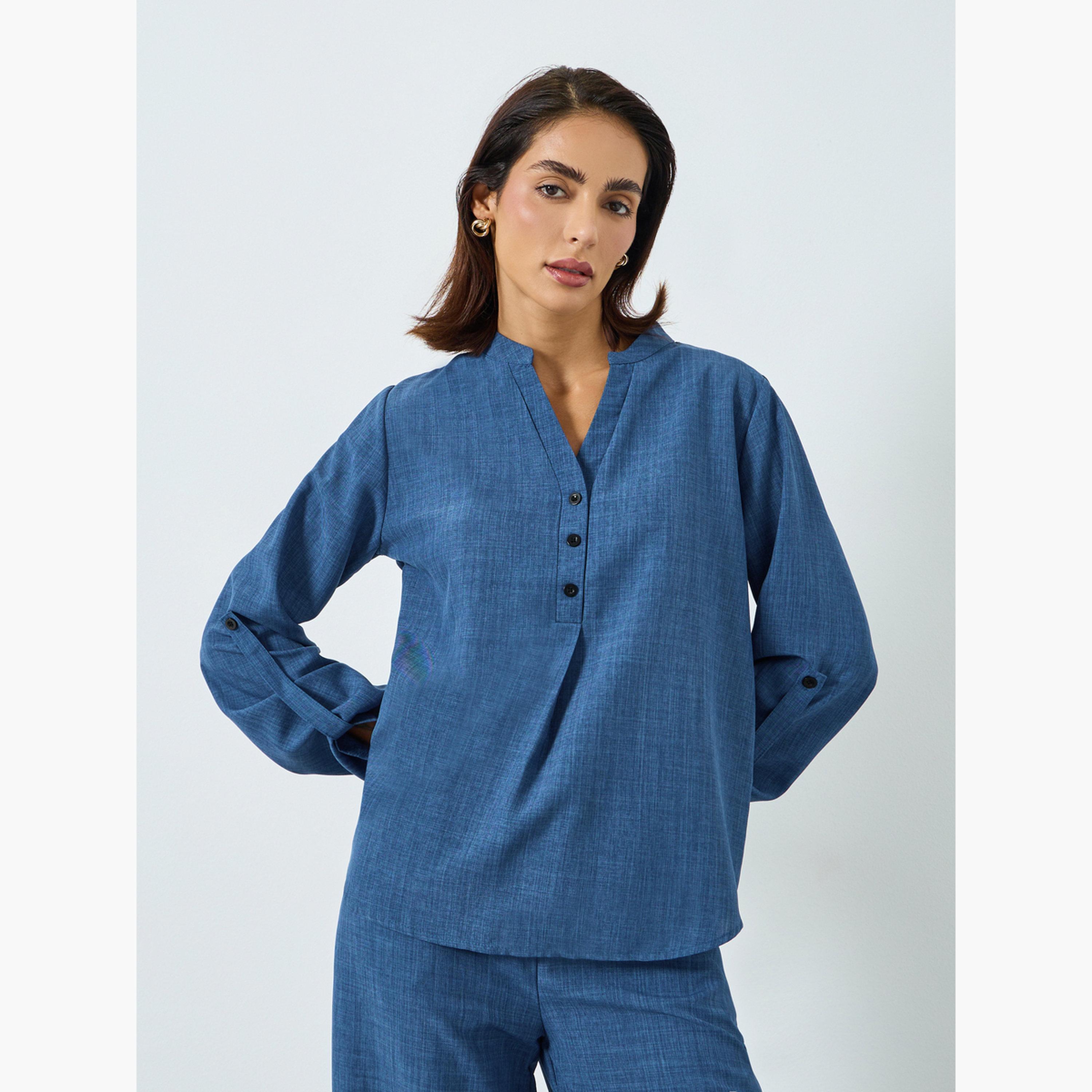 Take Two Women Solid V Neck Top and Elastic Waist Pants Co-Ords-women-clothing-coordsets-image-2