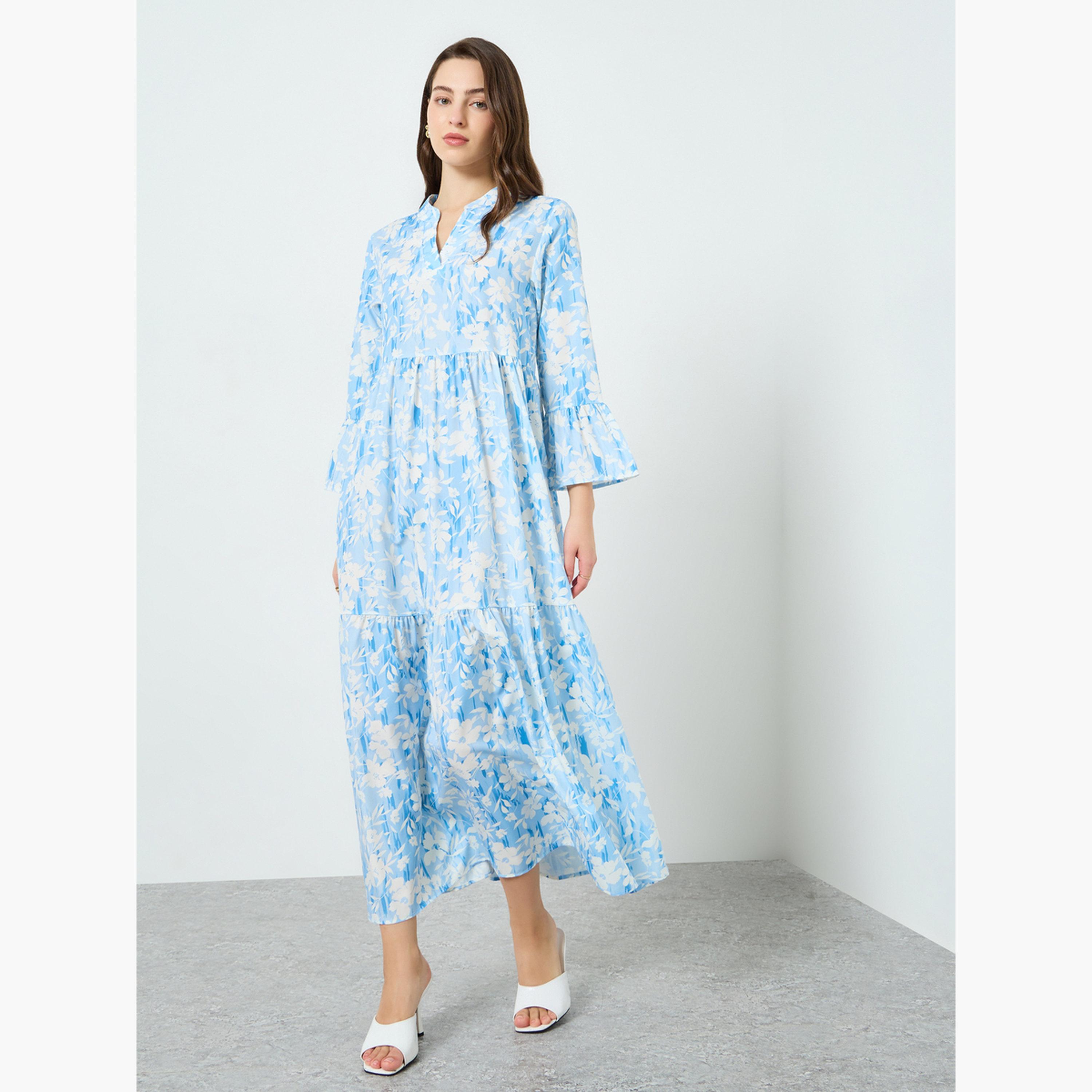 Take Two Women Floral Printed Open Collar Pleated Midi Dress-women-clothing-dresses-image-1