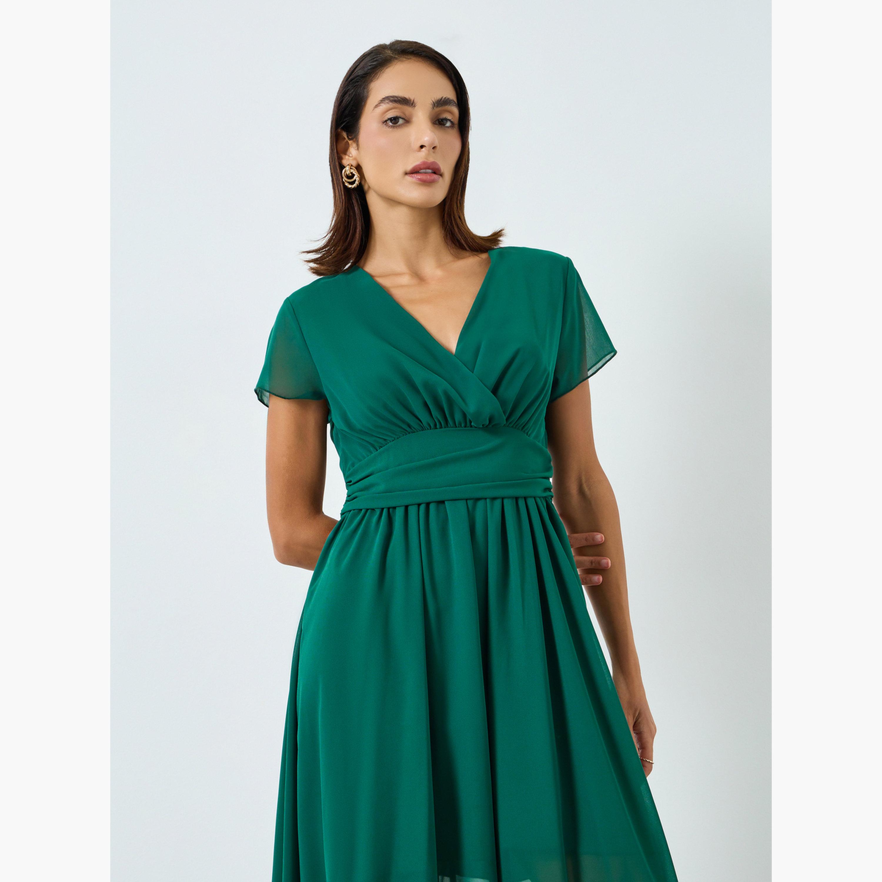 فستان طويل بخصر مُجسم وكسرات-women-clothing-dresses-image-2