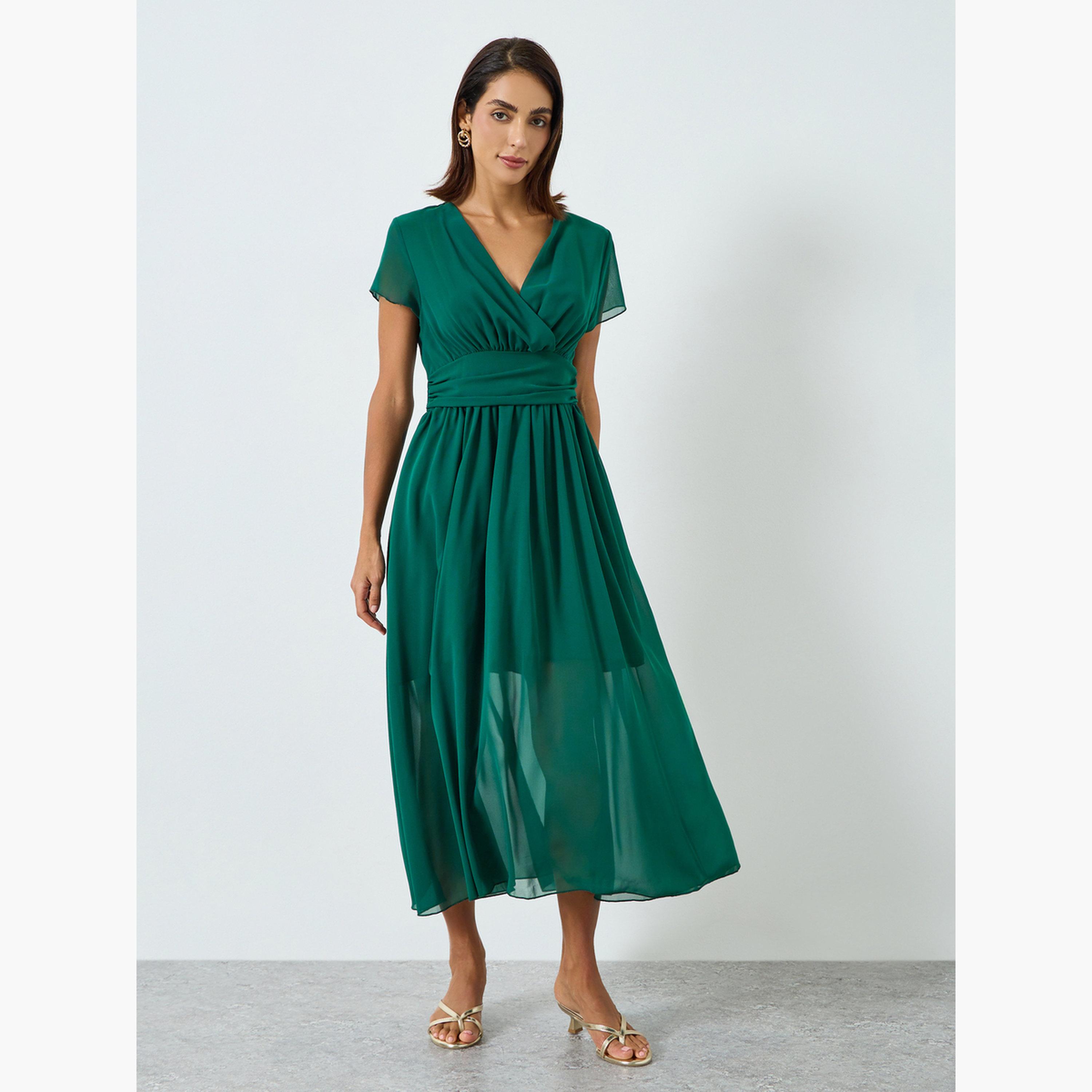 فستان طويل بخصر مُجسم وكسرات-women-clothing-dresses-image-3