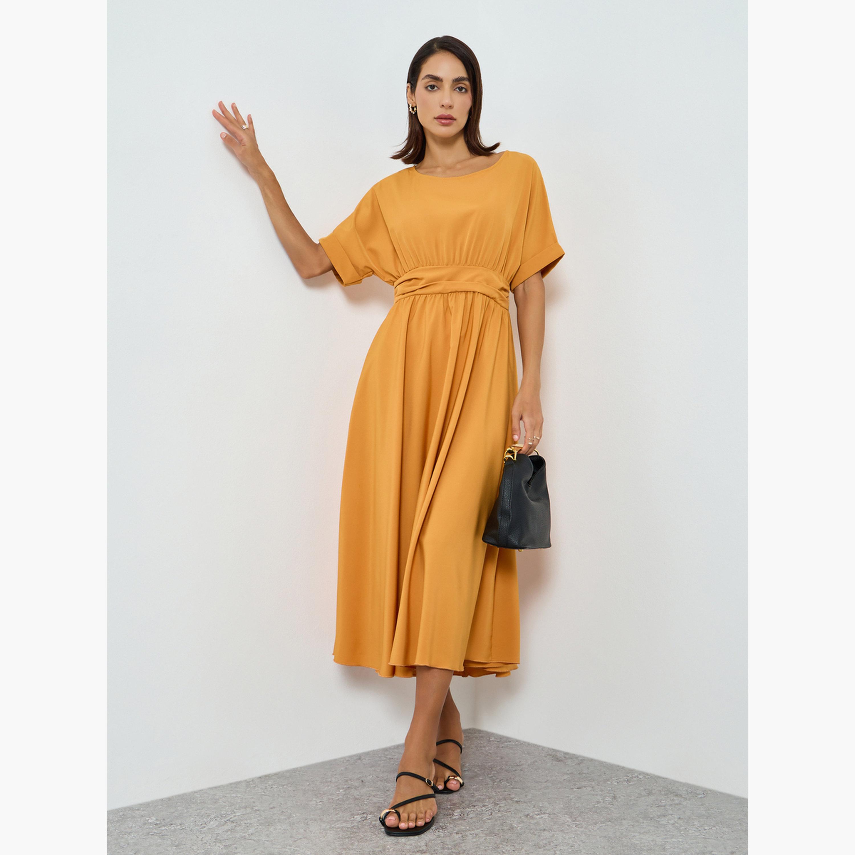 Take Two Women Yellow Round Neck Fitted Waist Maxi Dress-women-clothing-dresses-image-1