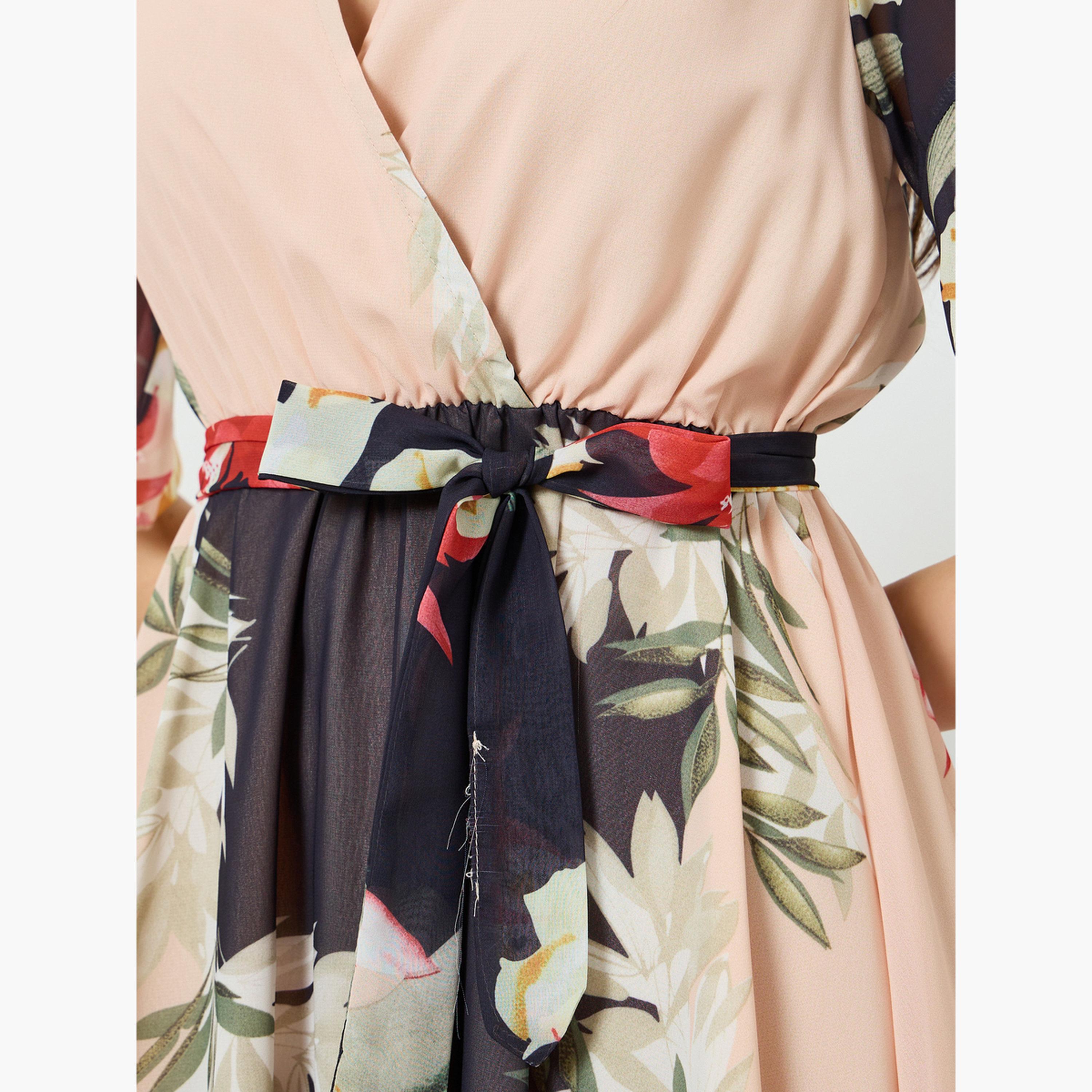 فستان طويل بخصر محدد ونقشة زهور للنساء-women-clothing-dresses-image-5