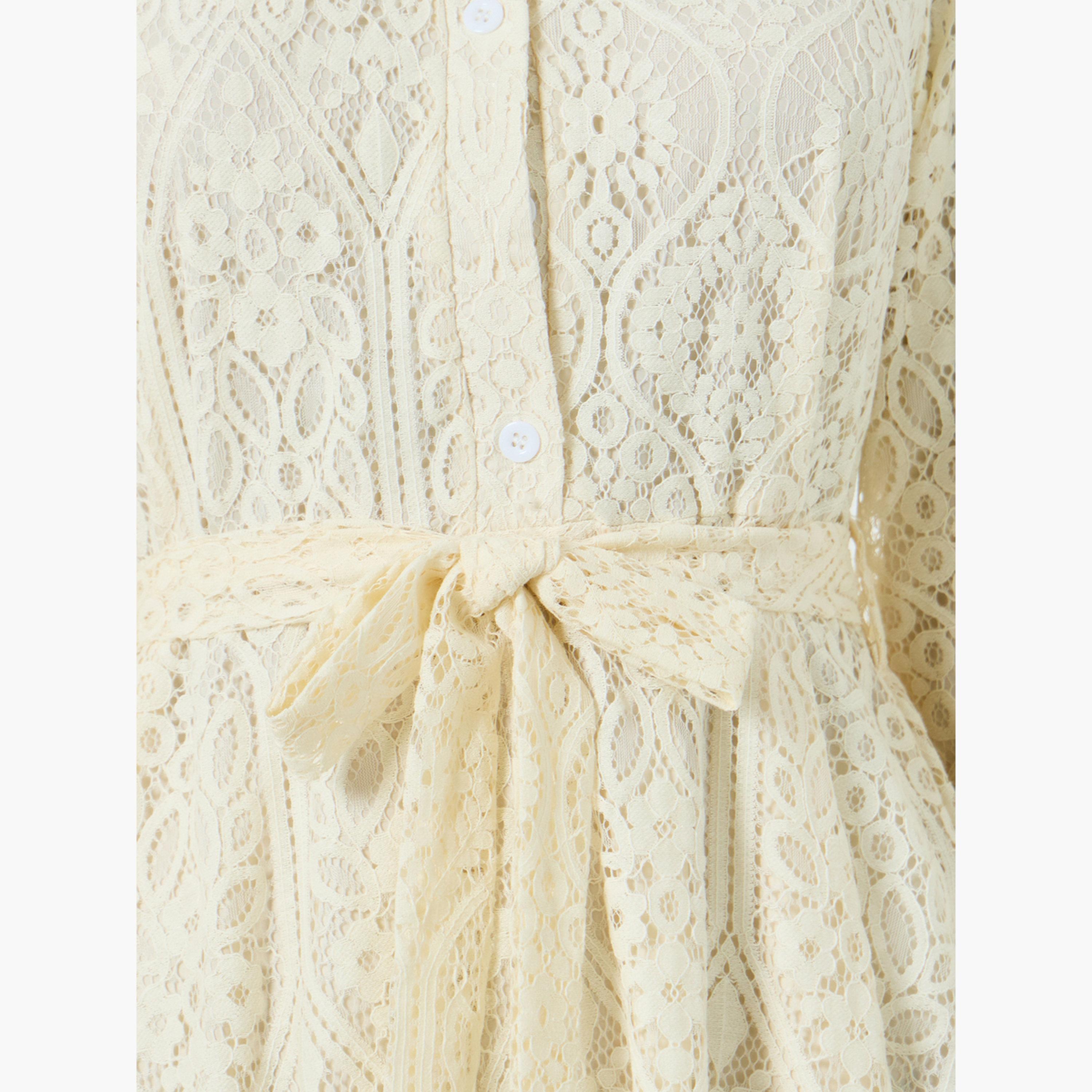 فستان طويل دانتيل بياقة بولو بيج-women-clothing-dresses-image-5