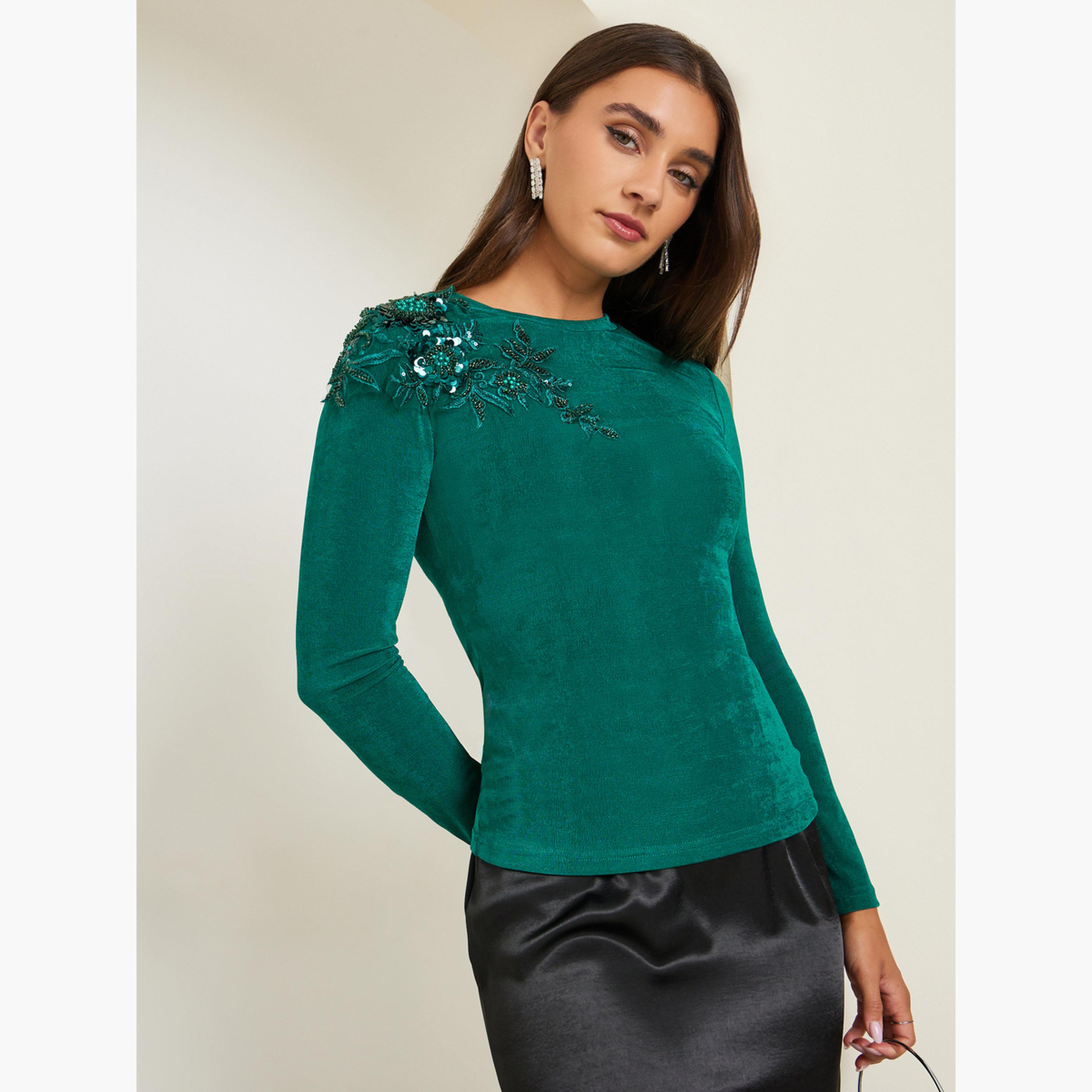 Styli Women Sequined Patch Knit Top-women-clothing-shirtsandblouses-blouses-image-1