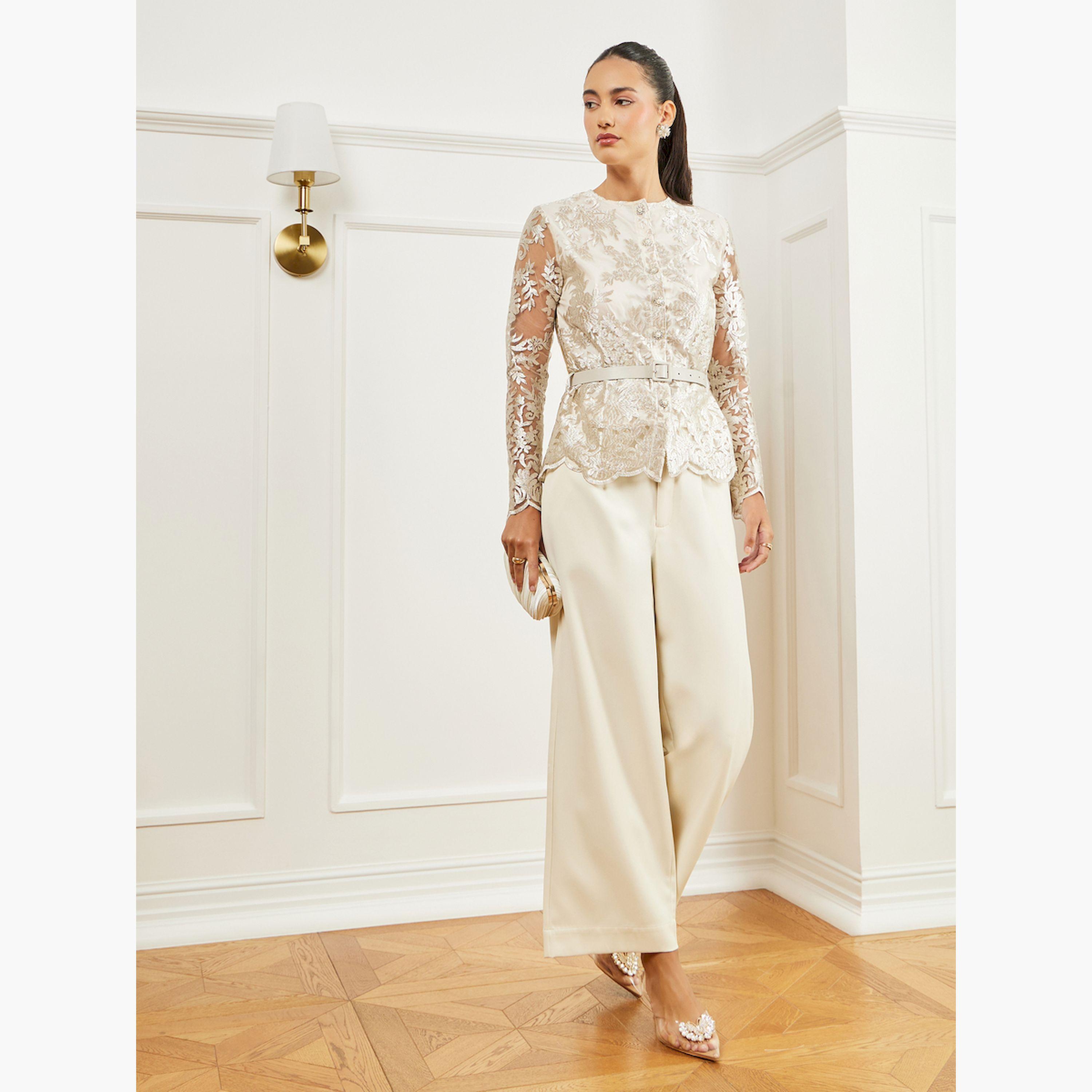 Styli Off-White Lace Long Sleeves Peplum Top-women-clothing-shirtsandblouses-blouses-image-2