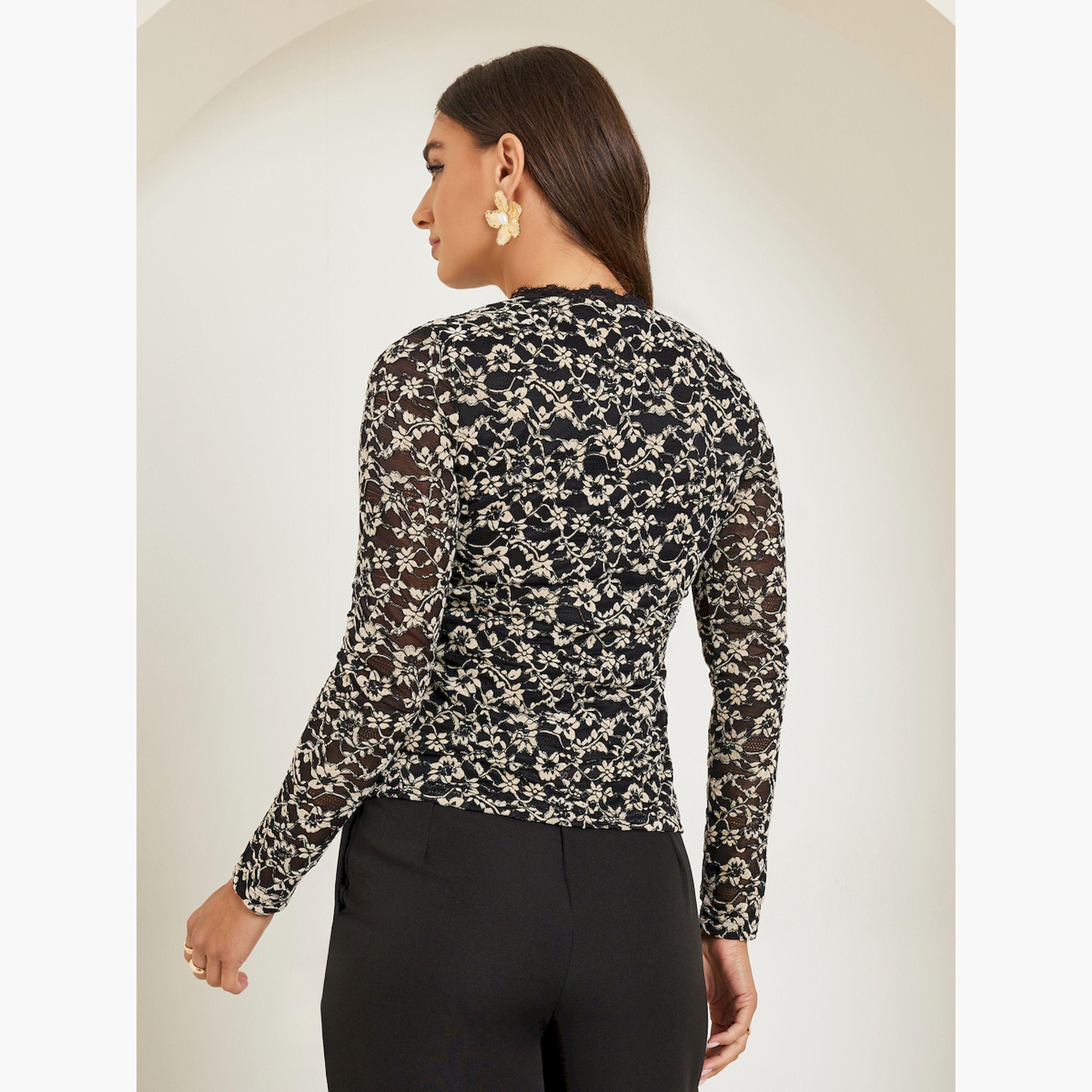 Styli Black Lace Long Sleeve Blouse-women-clothing-shirtsandblouses-blouses-image-4