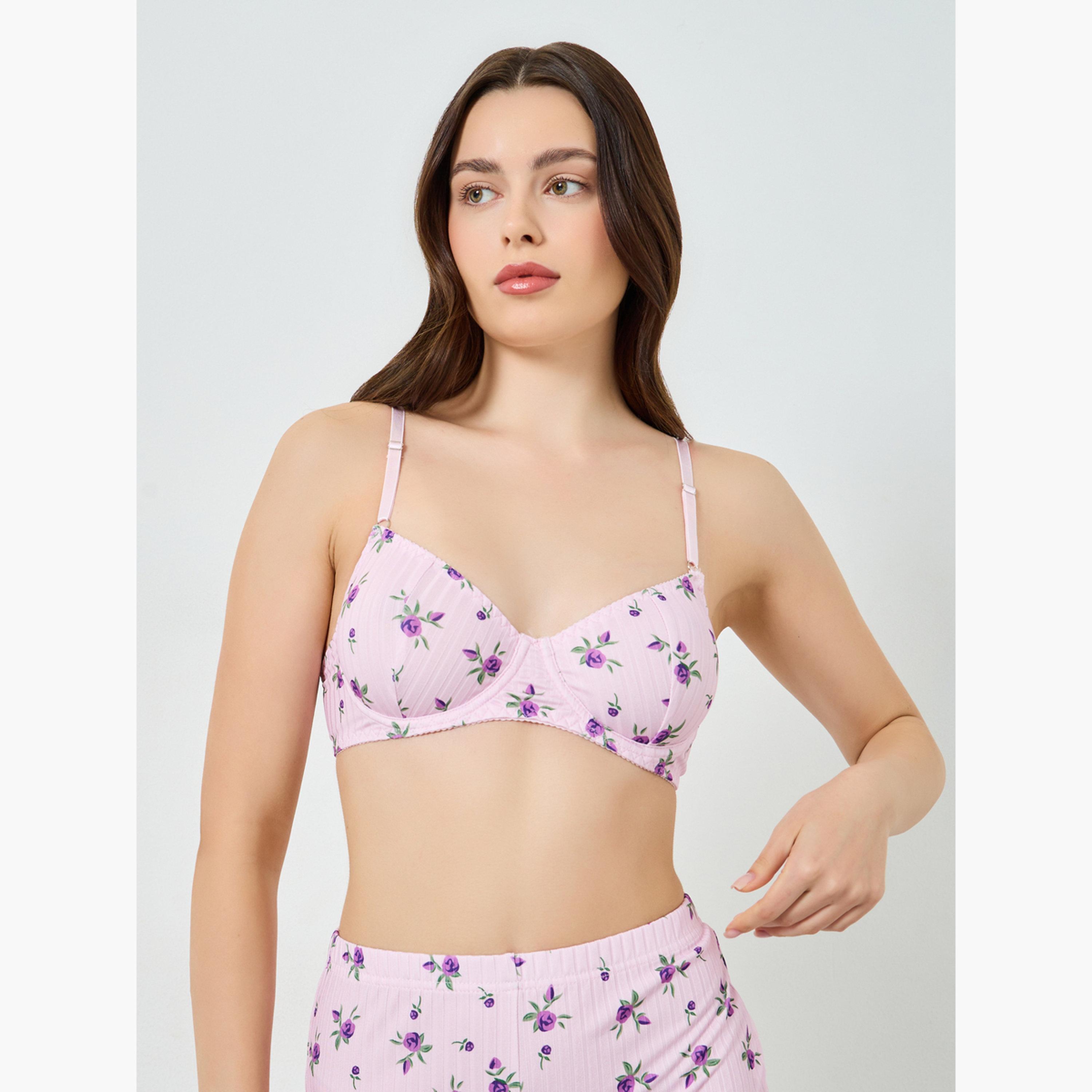عبوة من 3 قطع طقم حمالة صدر غير مبطنة وشورت وكارديغان بطبعة زهور-women-clothing-lingerie-lingeriesets-image-4