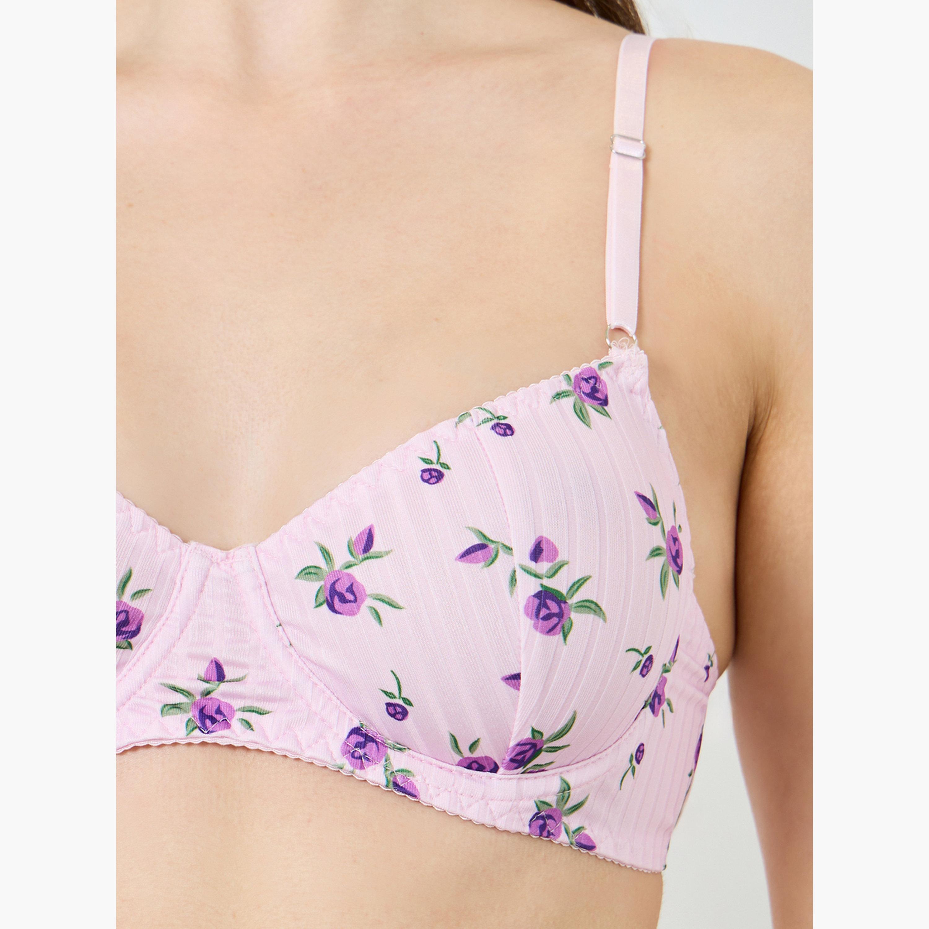 عبوة من 3 قطع طقم حمالة صدر غير مبطنة وشورت وكارديغان بطبعة زهور-women-clothing-lingerie-lingeriesets-image-5