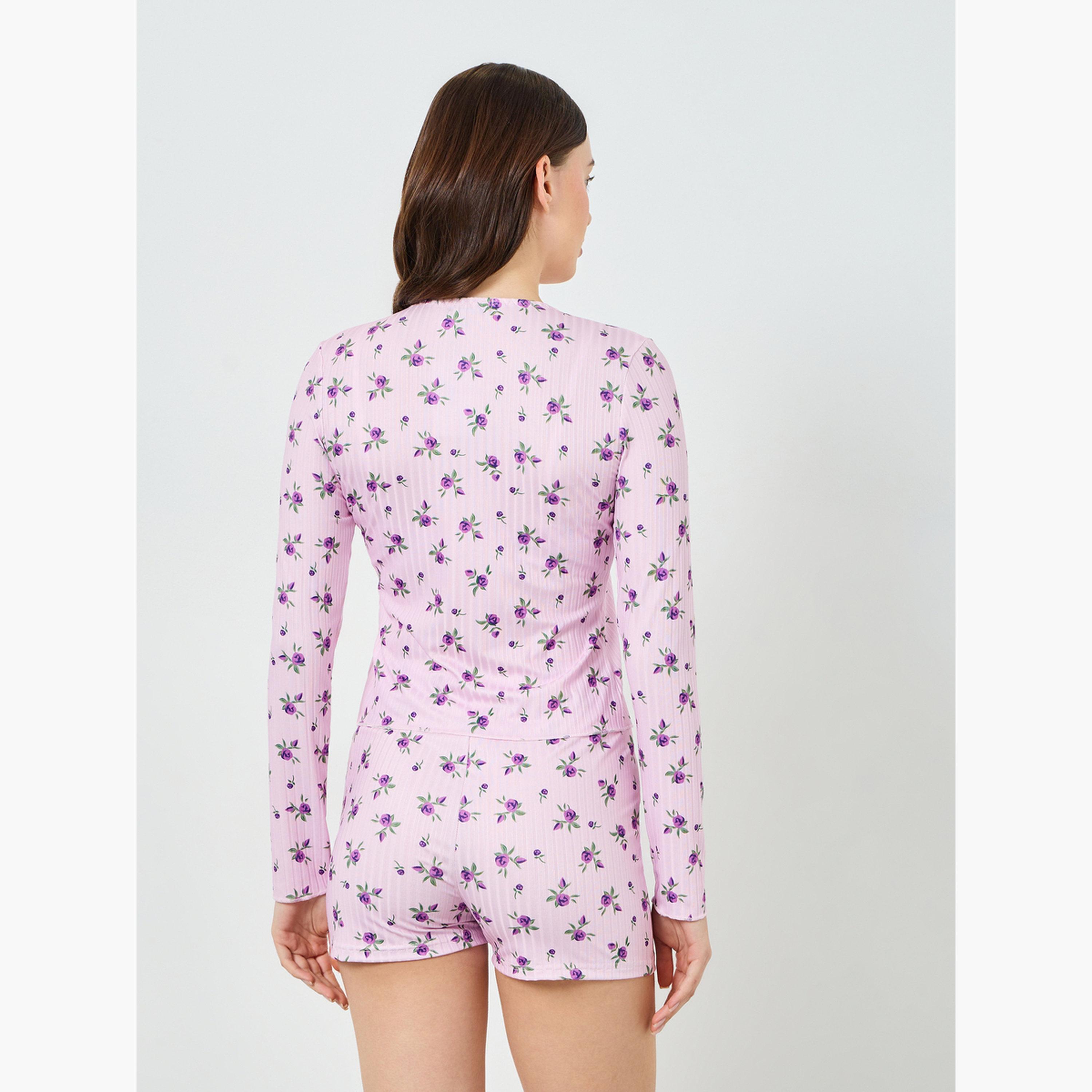 عبوة من 3 قطع طقم حمالة صدر غير مبطنة وشورت وكارديغان بطبعة زهور-women-clothing-lingerie-lingeriesets-image-6