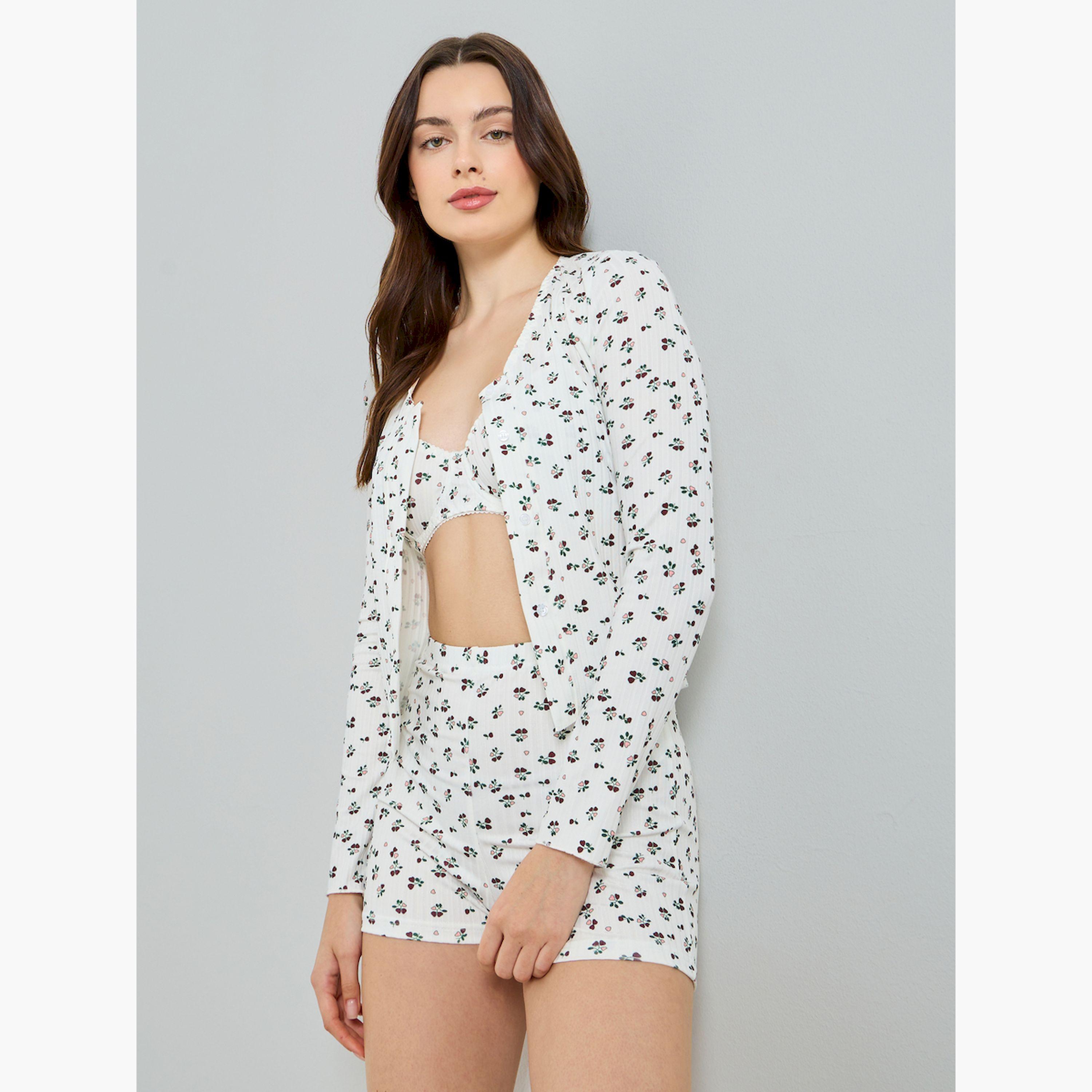 عبوة من 3 قطع طقم حمالة صدر غير مبطنة وشورت وكارديغان بطبعة زهور-women-clothing-lingerie-lingeriesets-image-2