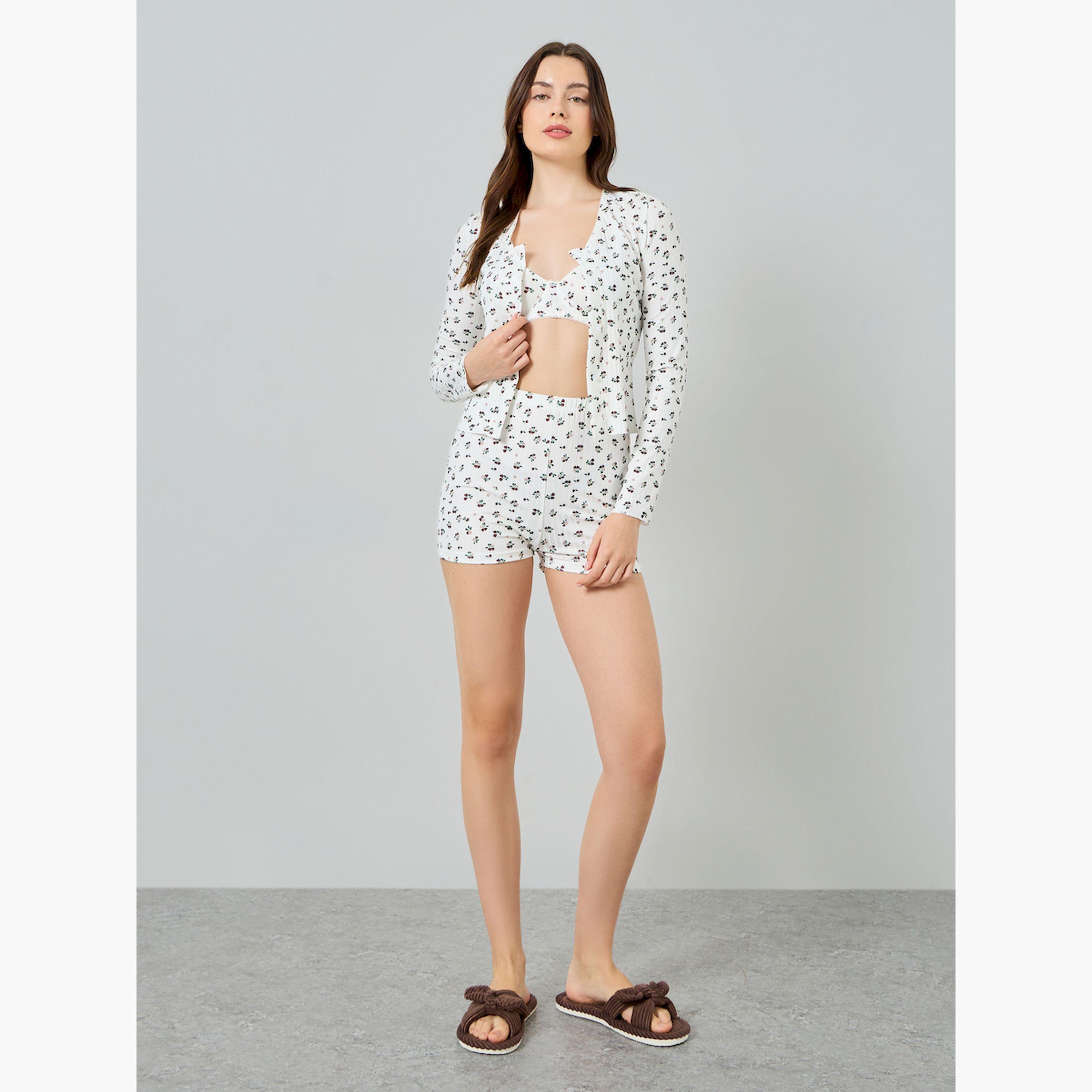 عبوة من 3 قطع طقم حمالة صدر غير مبطنة وشورت وكارديغان بطبعة زهور-women-clothing-lingerie-lingeriesets-image-3