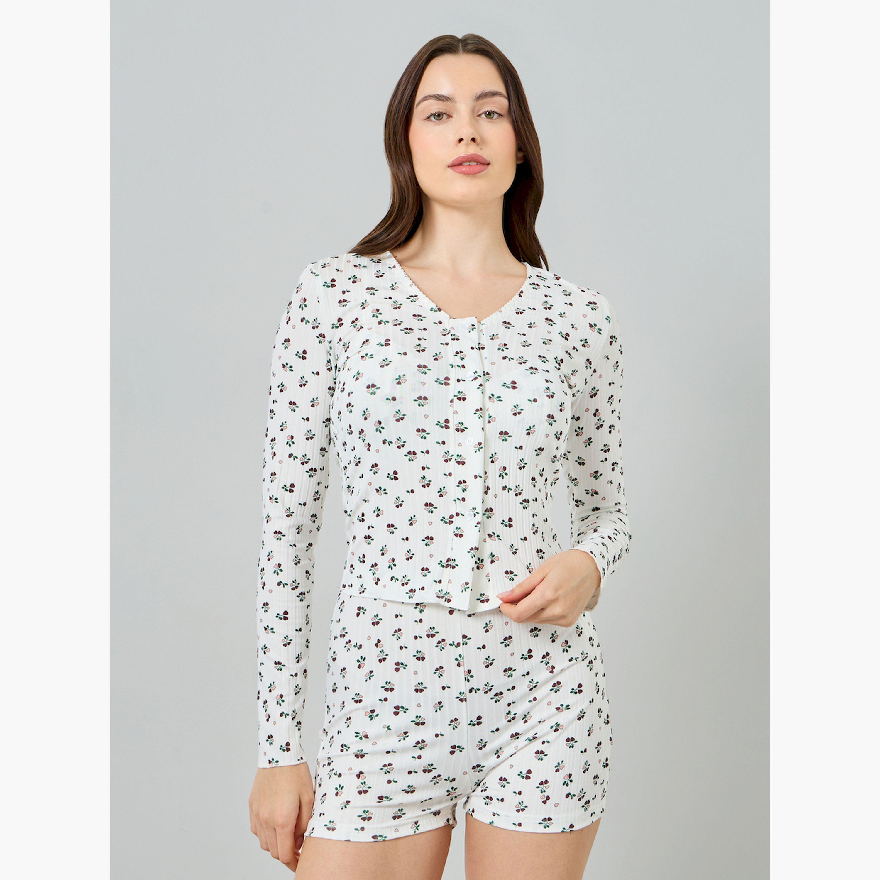 عبوة من 3 قطع طقم حمالة صدر غير مبطنة وشورت وكارديغان بطبعة زهور-women-clothing-lingerie-lingeriesets-image-6