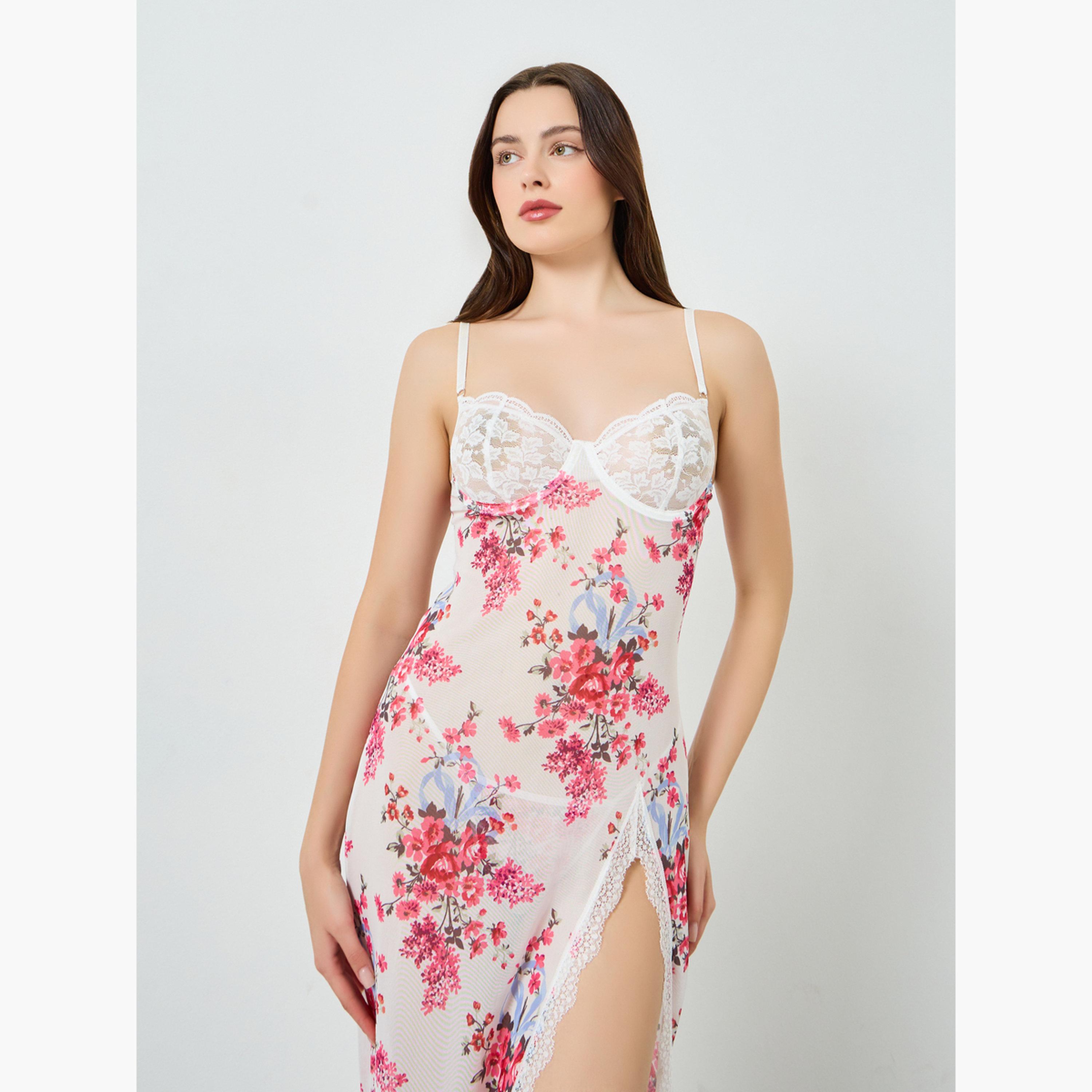 قميص نوم دانتيل بنقشة زهور مع سروال داخلي-women-clothing-lingerie-lingeriesets-image-3