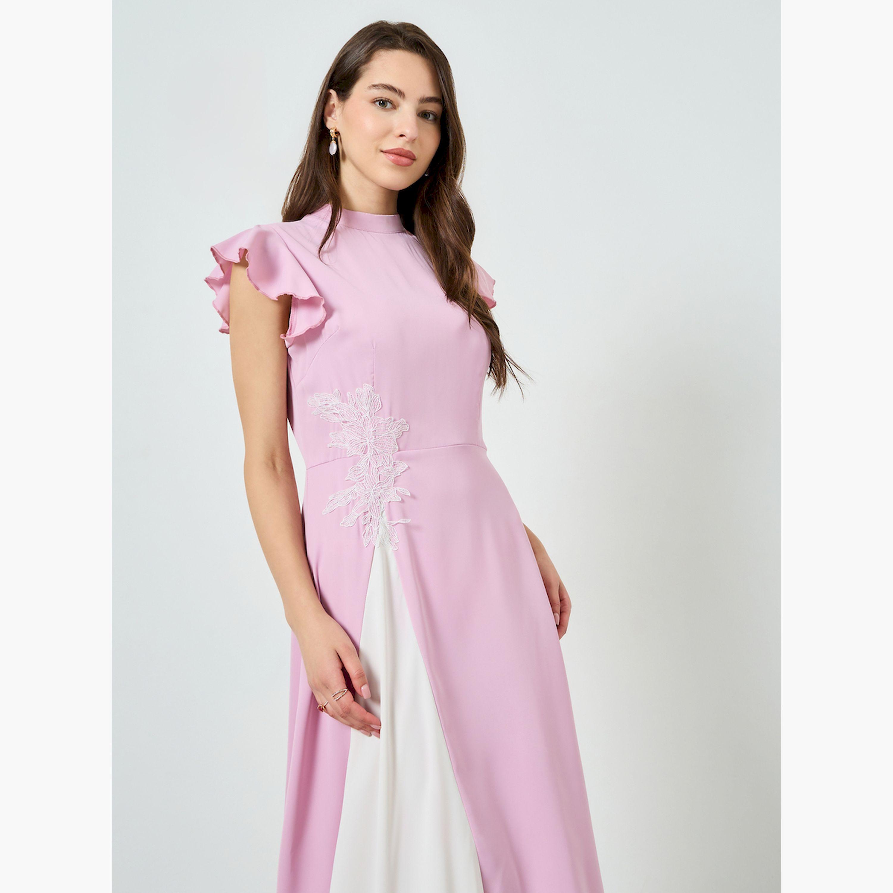 Styli Lilac Contrast Draped Midi Evening Dress-women-clothing-dresses-image-2