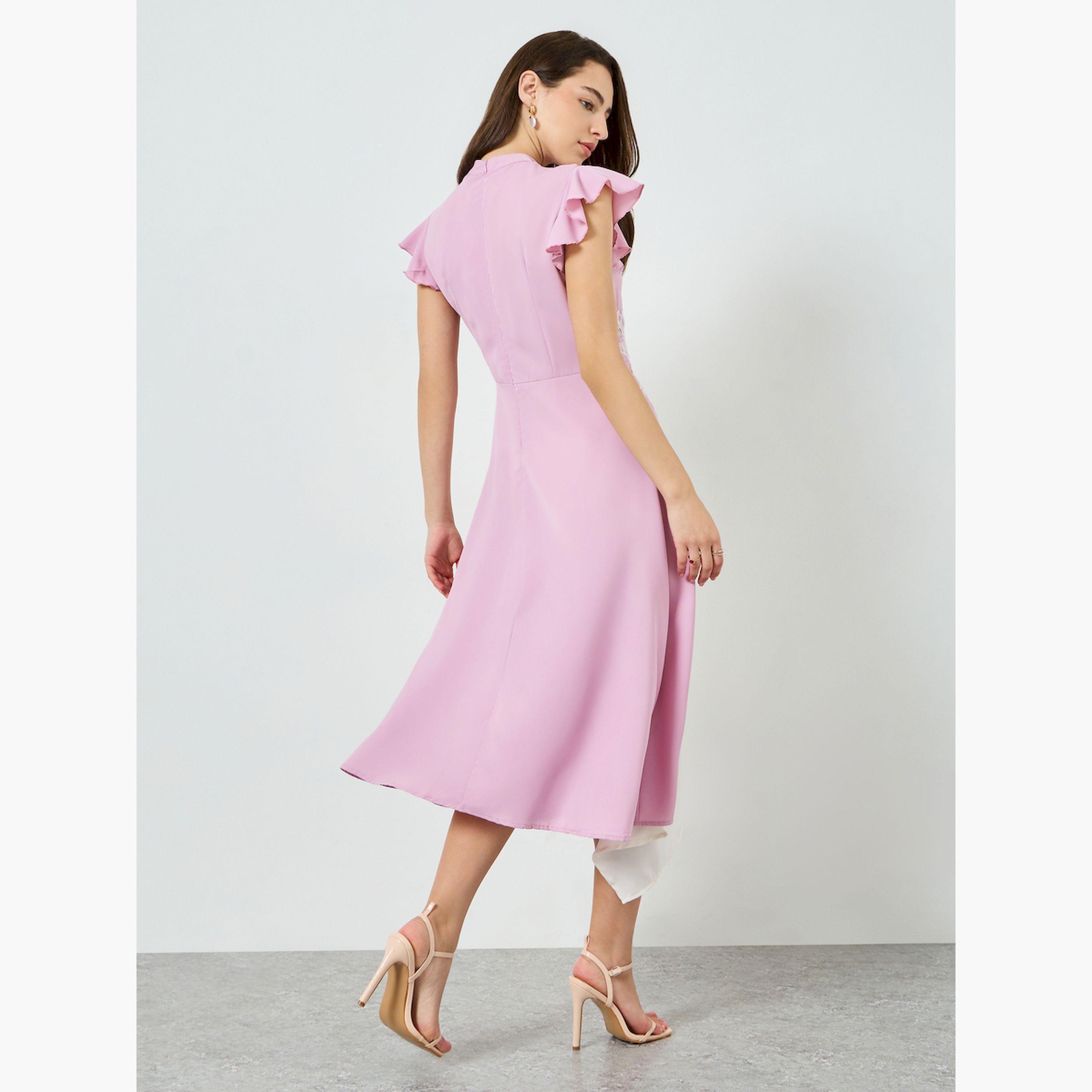 Styli Lilac Contrast Draped Midi Evening Dress-women-clothing-dresses-image-3