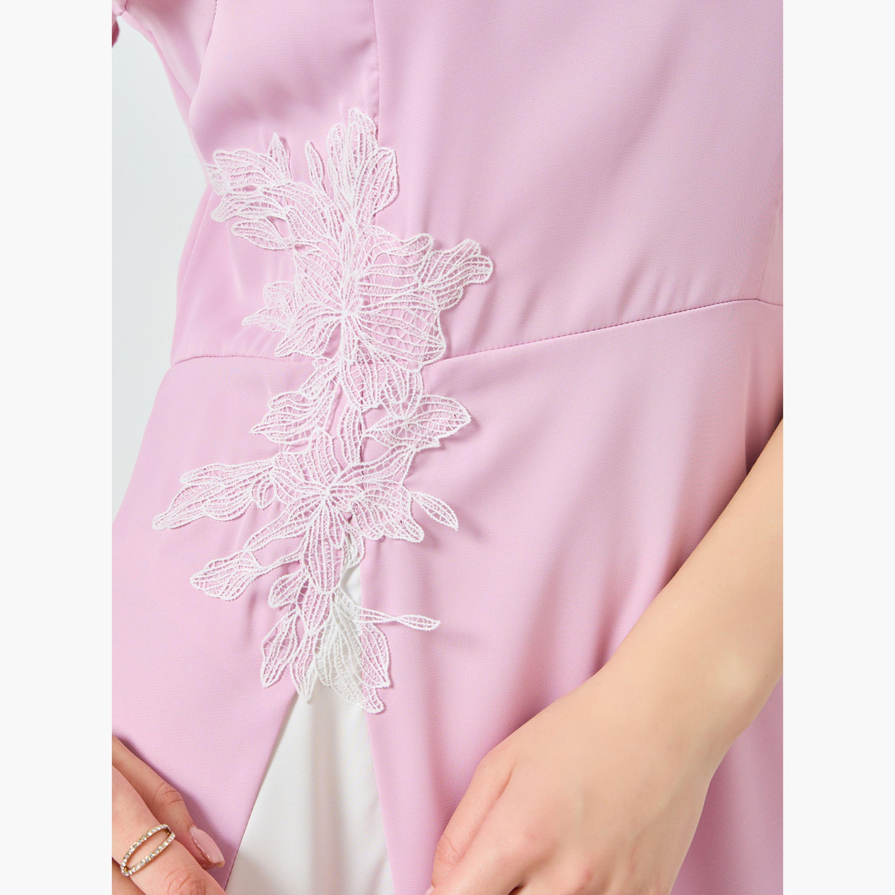 Styli Lilac Contrast Draped Midi Evening Dress-women-clothing-dresses-image-4