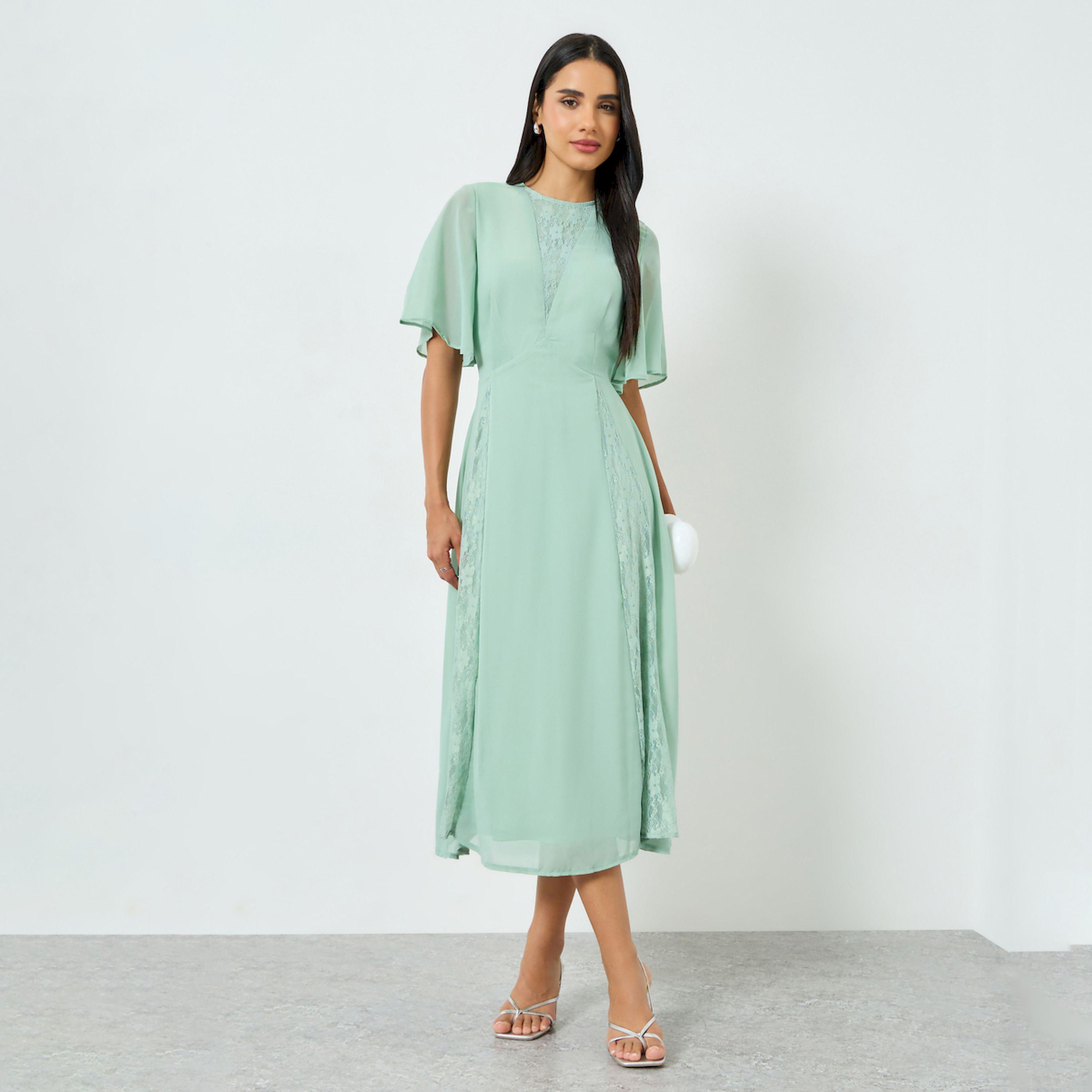 Styli Green Lace Insert A-Line Midi Dress-women-clothing-dresses-image-1