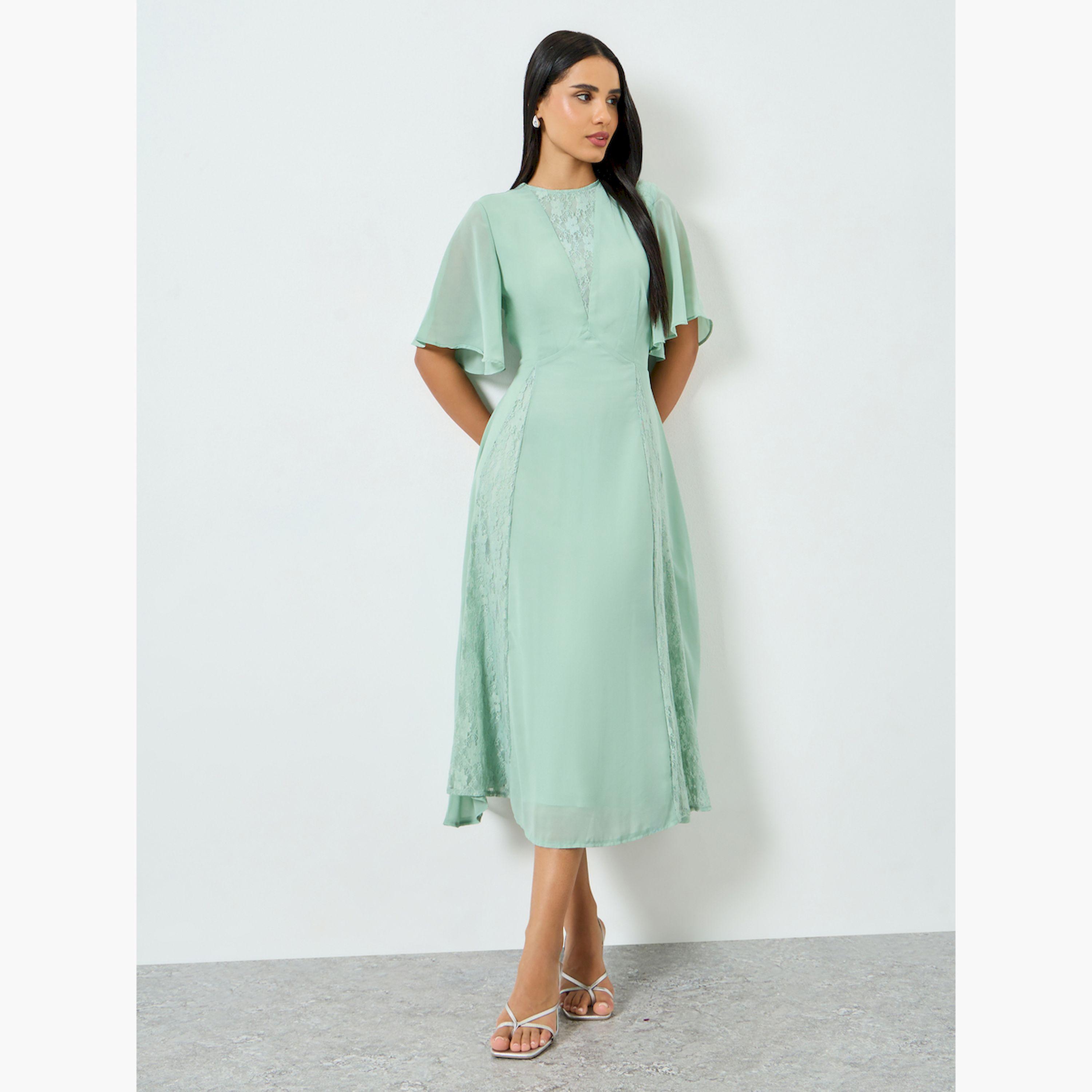 Styli Green Lace Insert A-Line Midi Dress-women-clothing-dresses-image-2