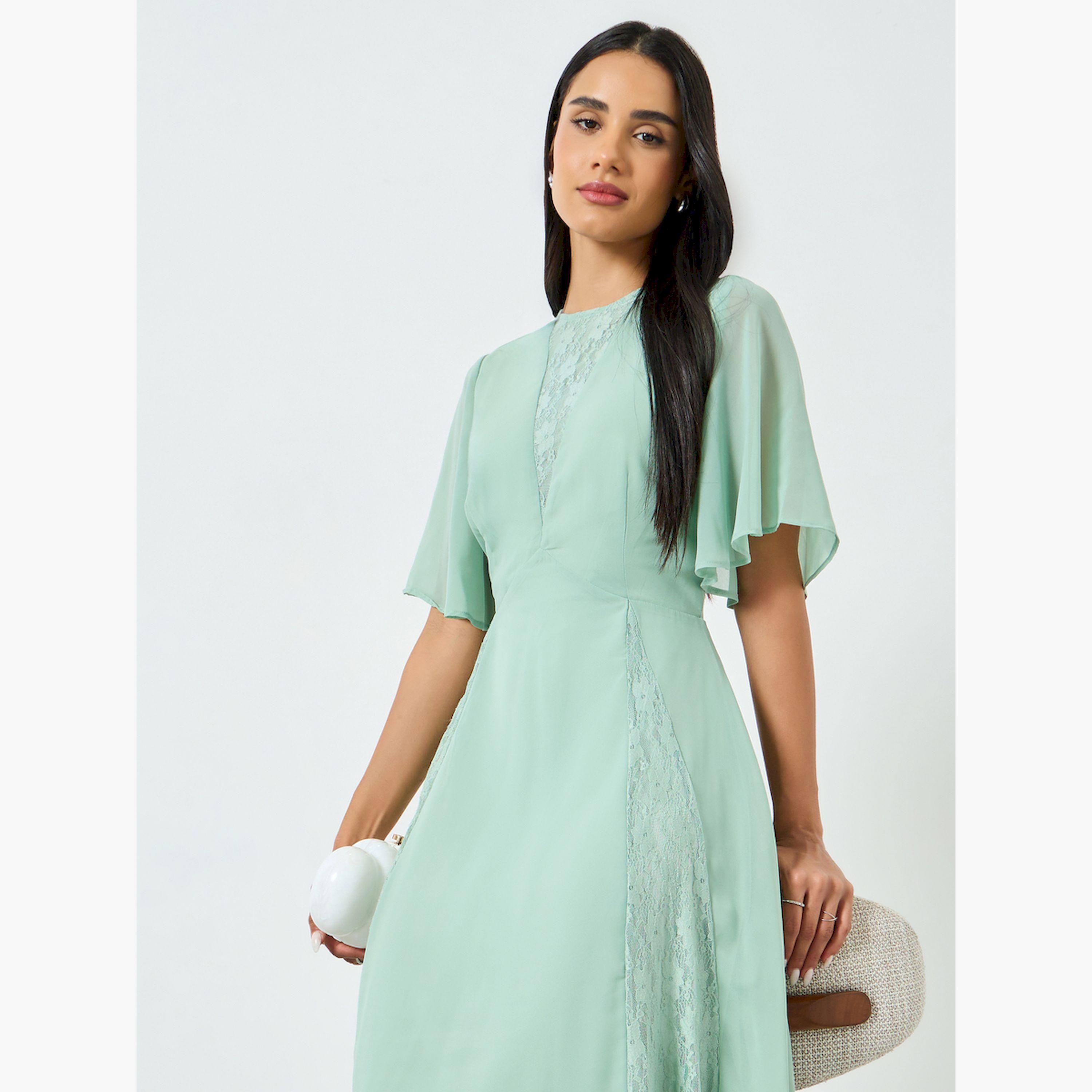 Styli Green Lace Insert A-Line Midi Dress-women-clothing-dresses-image-3
