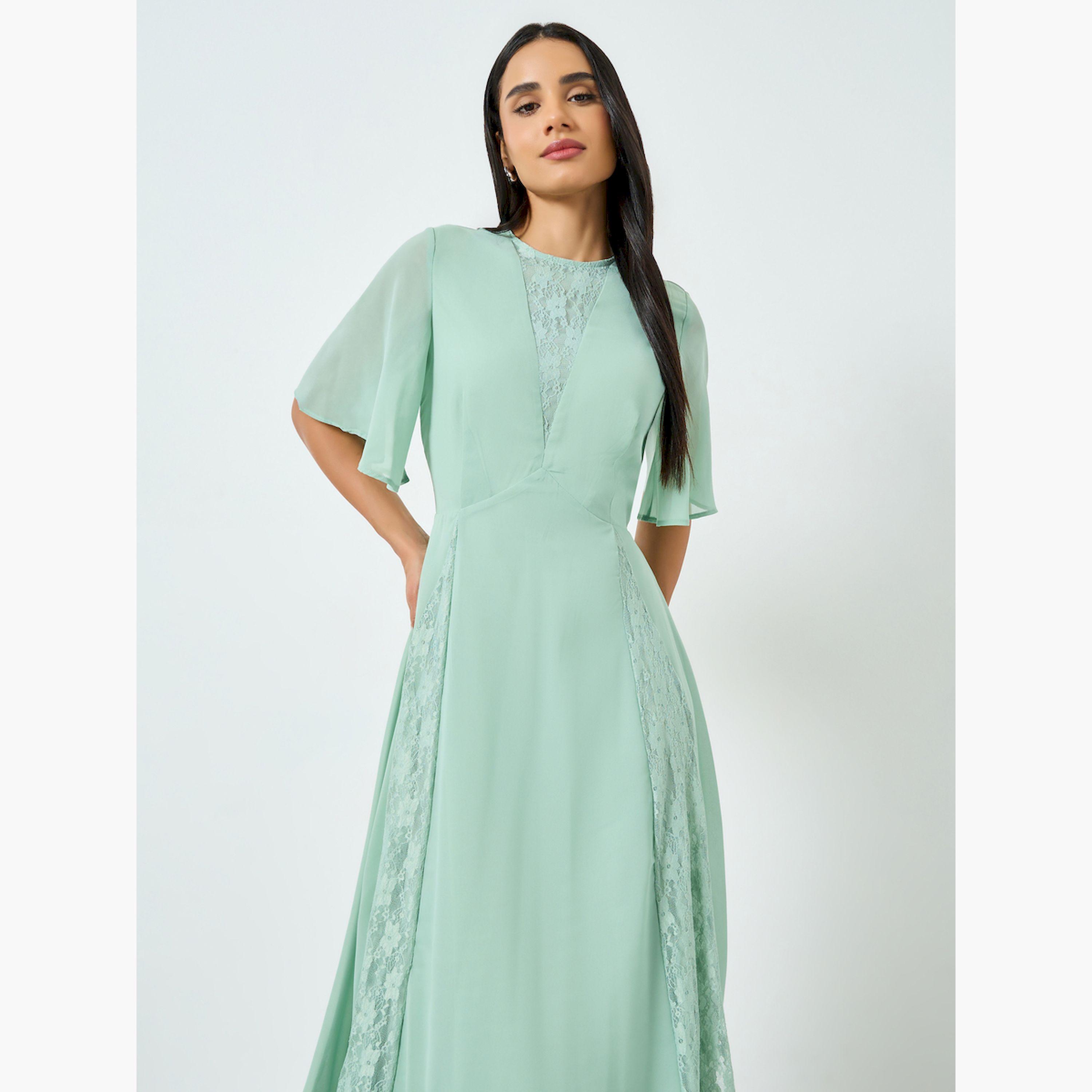 Styli Green Lace Insert A-Line Midi Dress-women-clothing-dresses-image-4