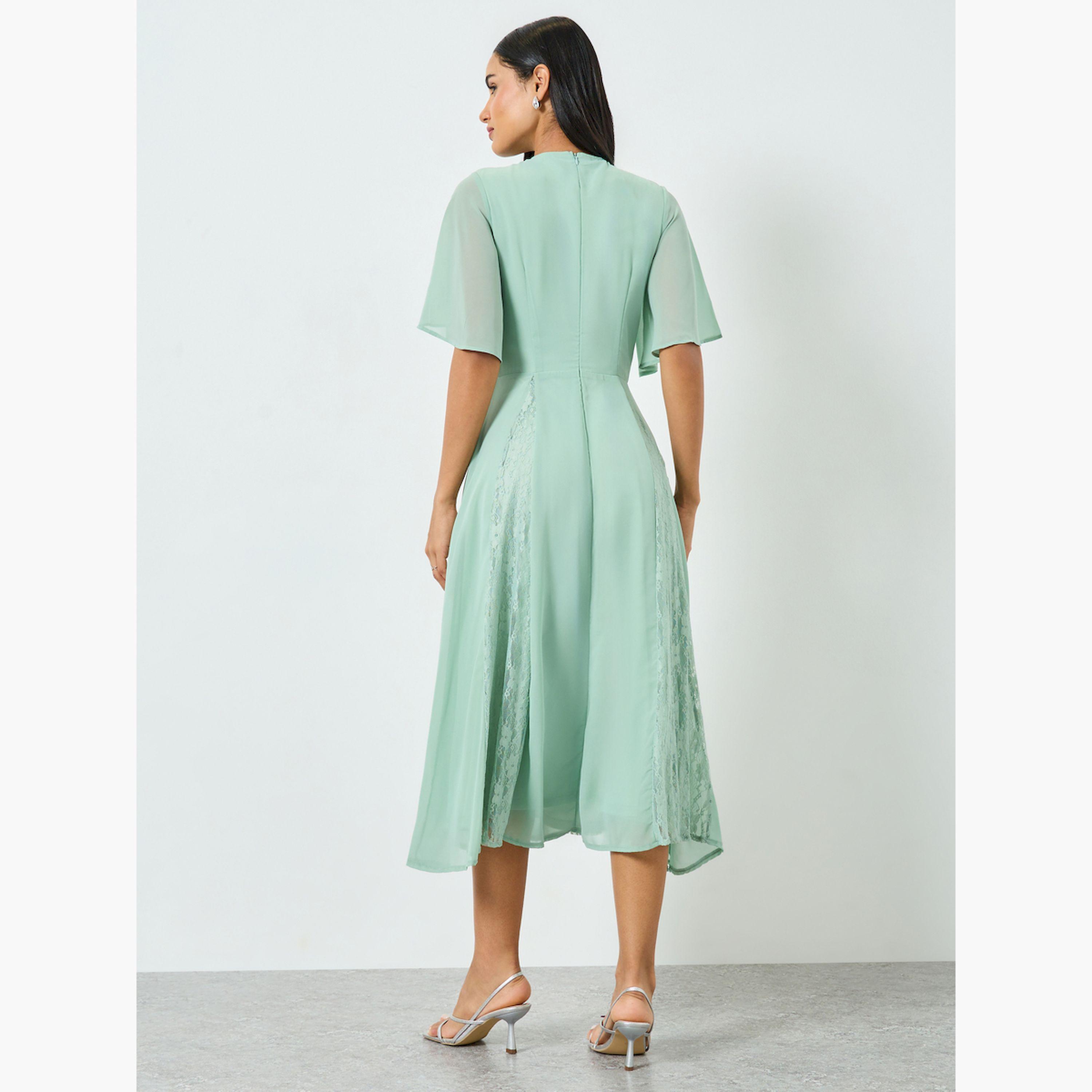 Styli Green Lace Insert A-Line Midi Dress-women-clothing-dresses-image-5