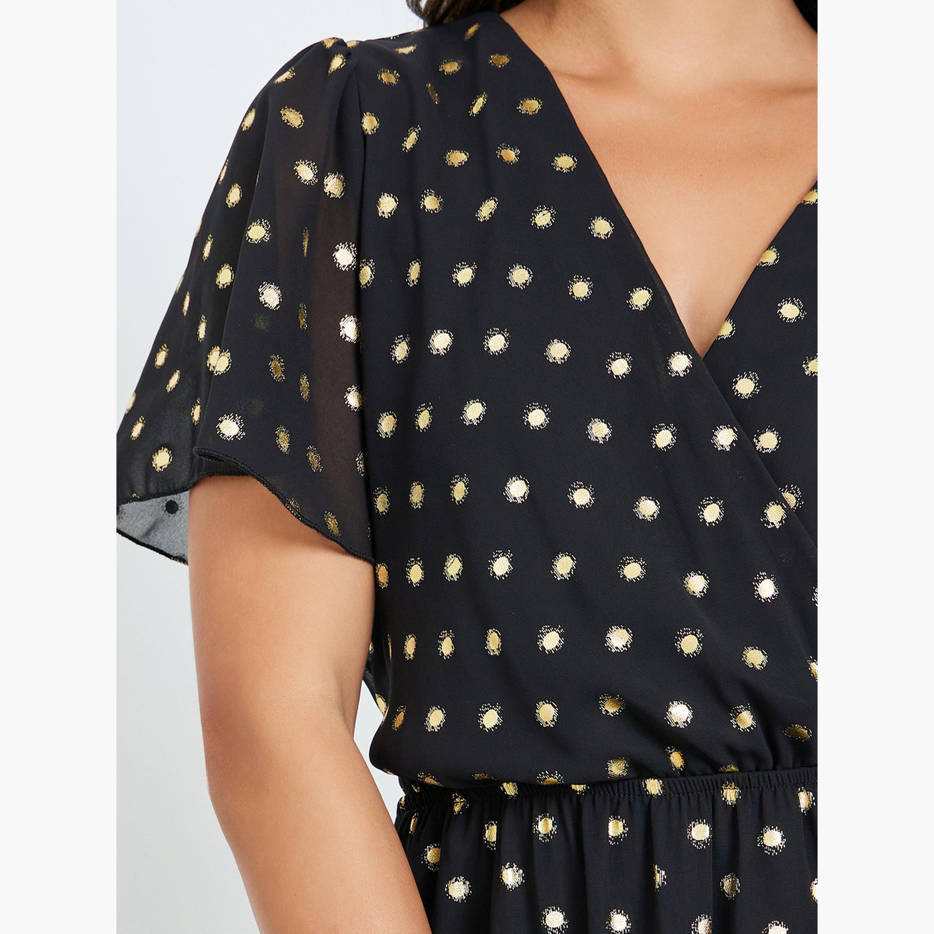 Styli Women Black Polka Dot Print A-Line Maxi Dress-women-clothing-dresses-image-6