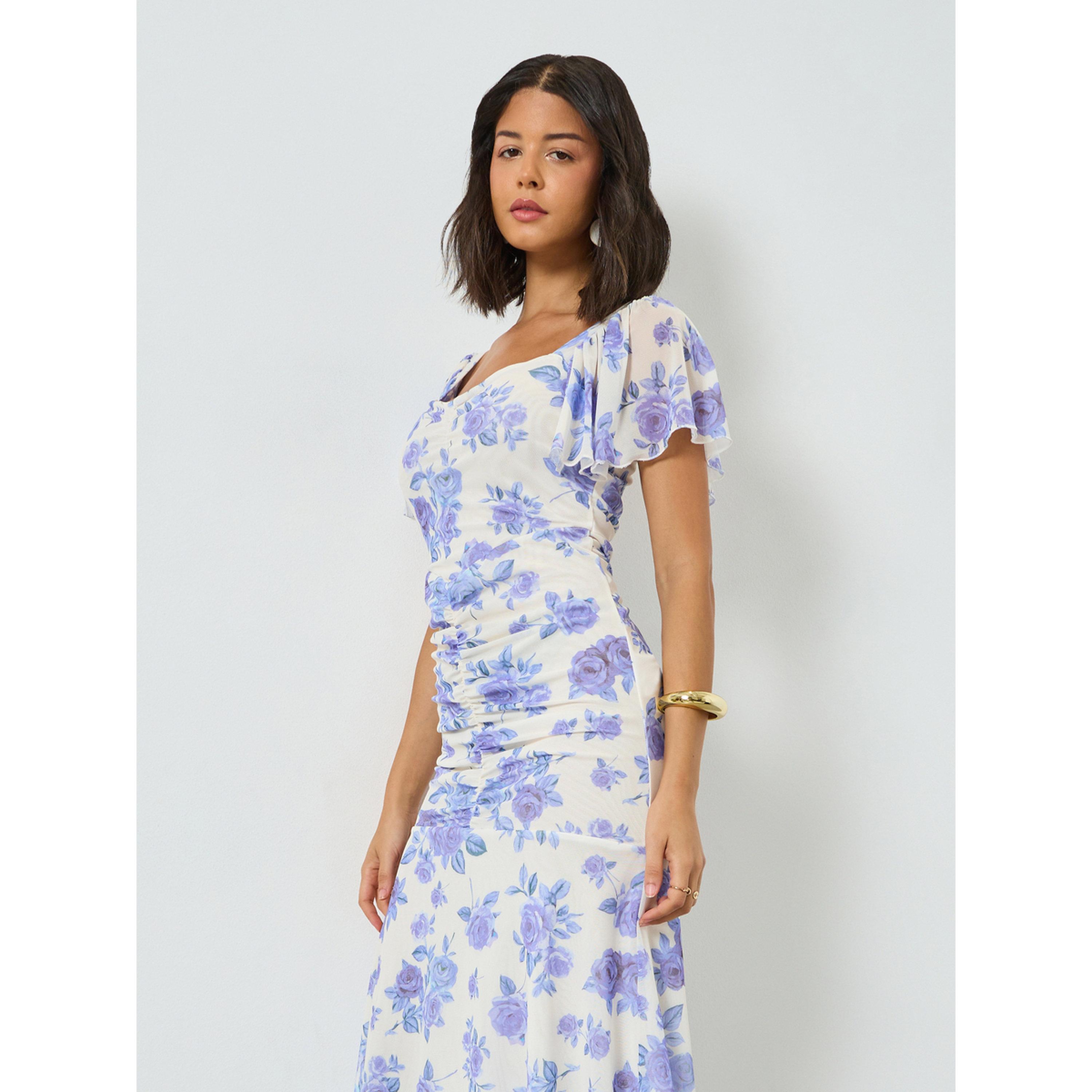 Styli Blue Floral Sheath Midi Dress with Frill Sleeve-women-clothing-dresses-image-4