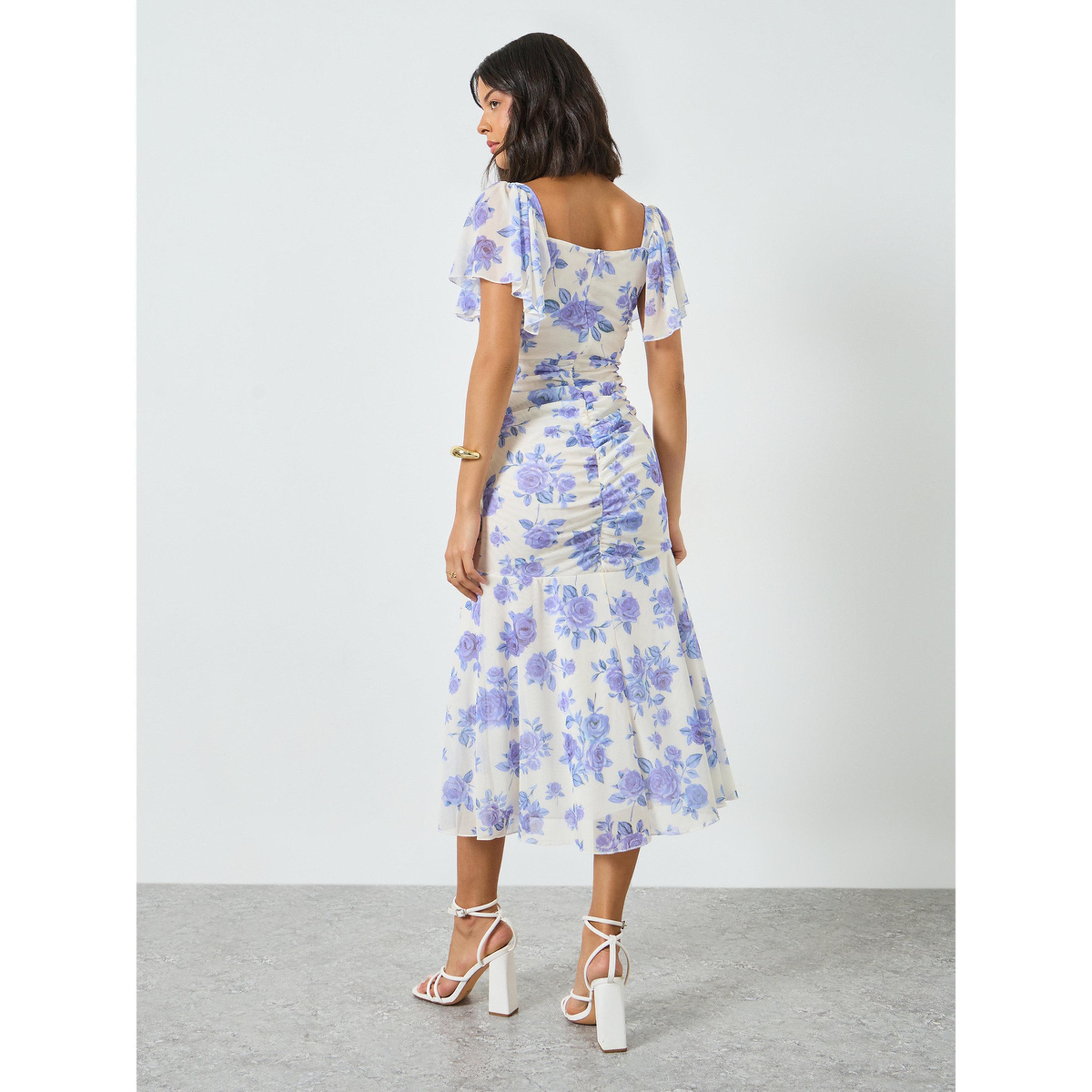 Styli Blue Floral Sheath Midi Dress with Frill Sleeve-women-clothing-dresses-image-5
