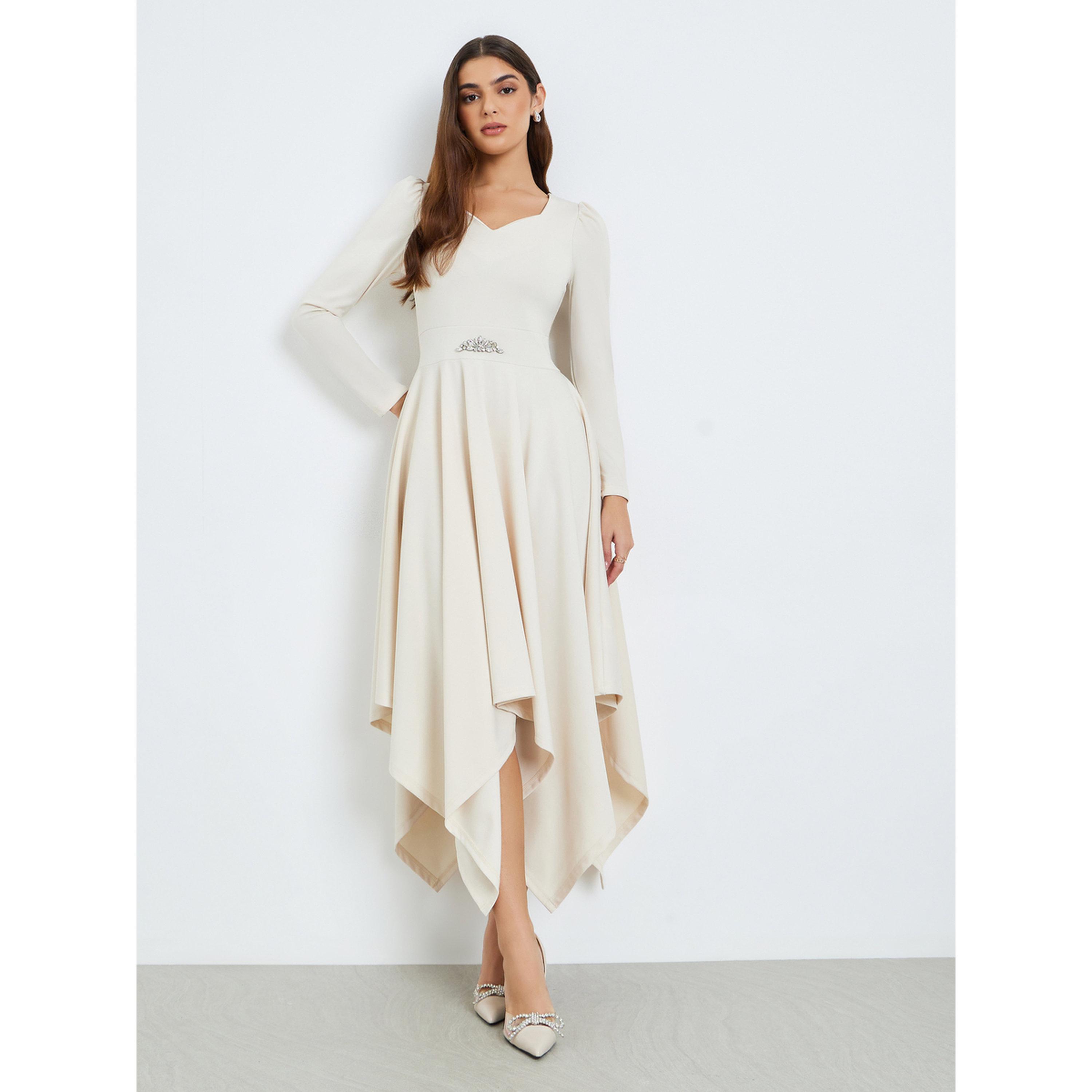 Styli Women Cream High-Low Hem Maxi Dress-women-clothing-dresses-image-1
