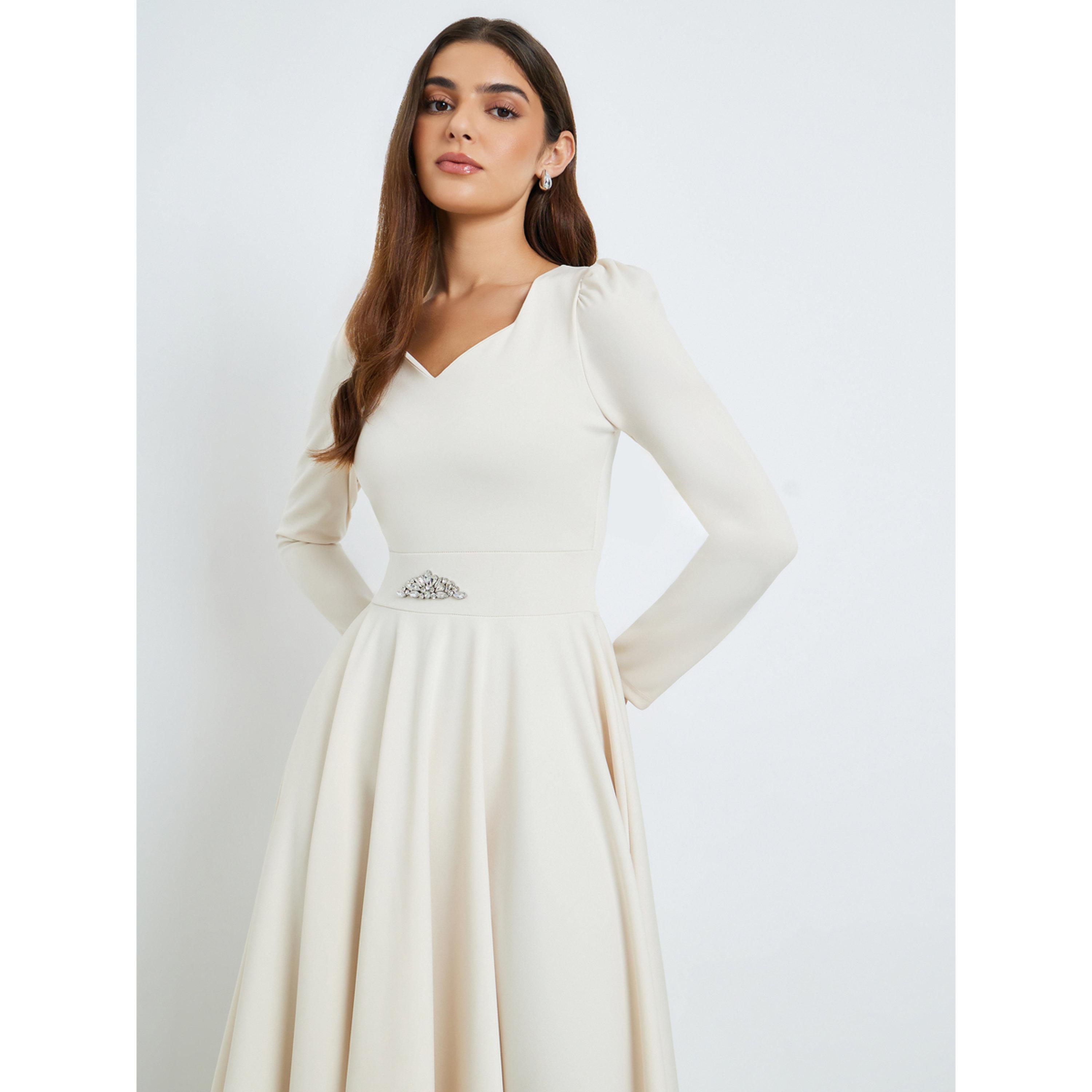 Styli Women Cream High-Low Hem Maxi Dress-women-clothing-dresses-image-2