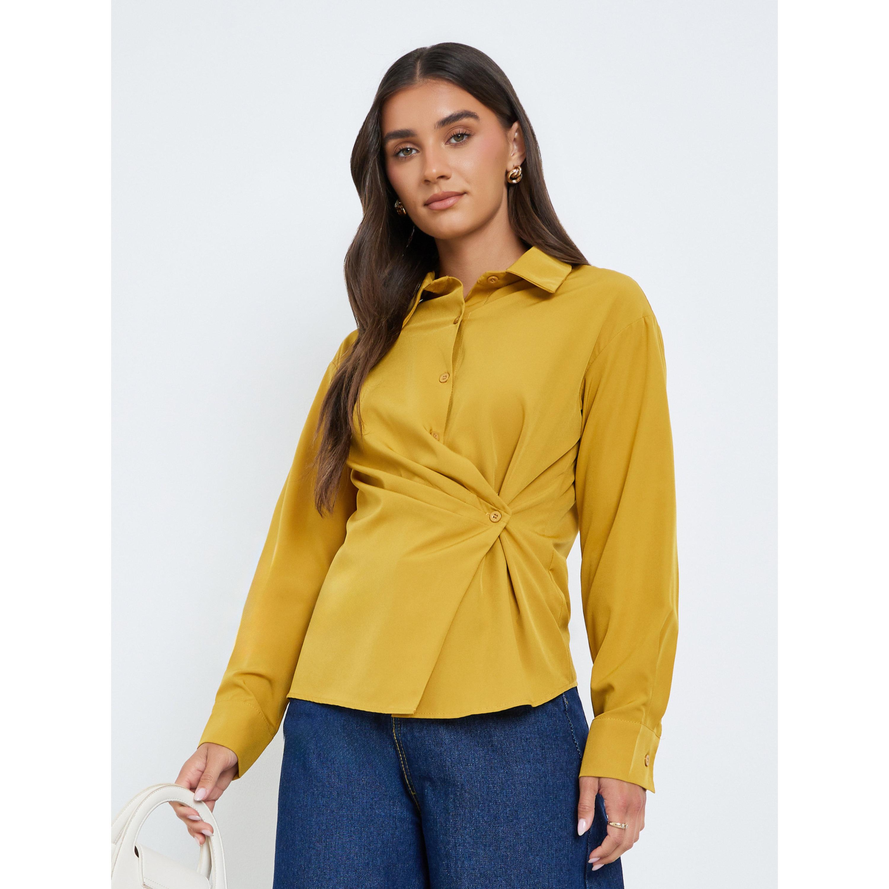Styli Women Yellow Buttoned Wrap Shirt-women-clothing-shirtsandblouses-blouses-image-1