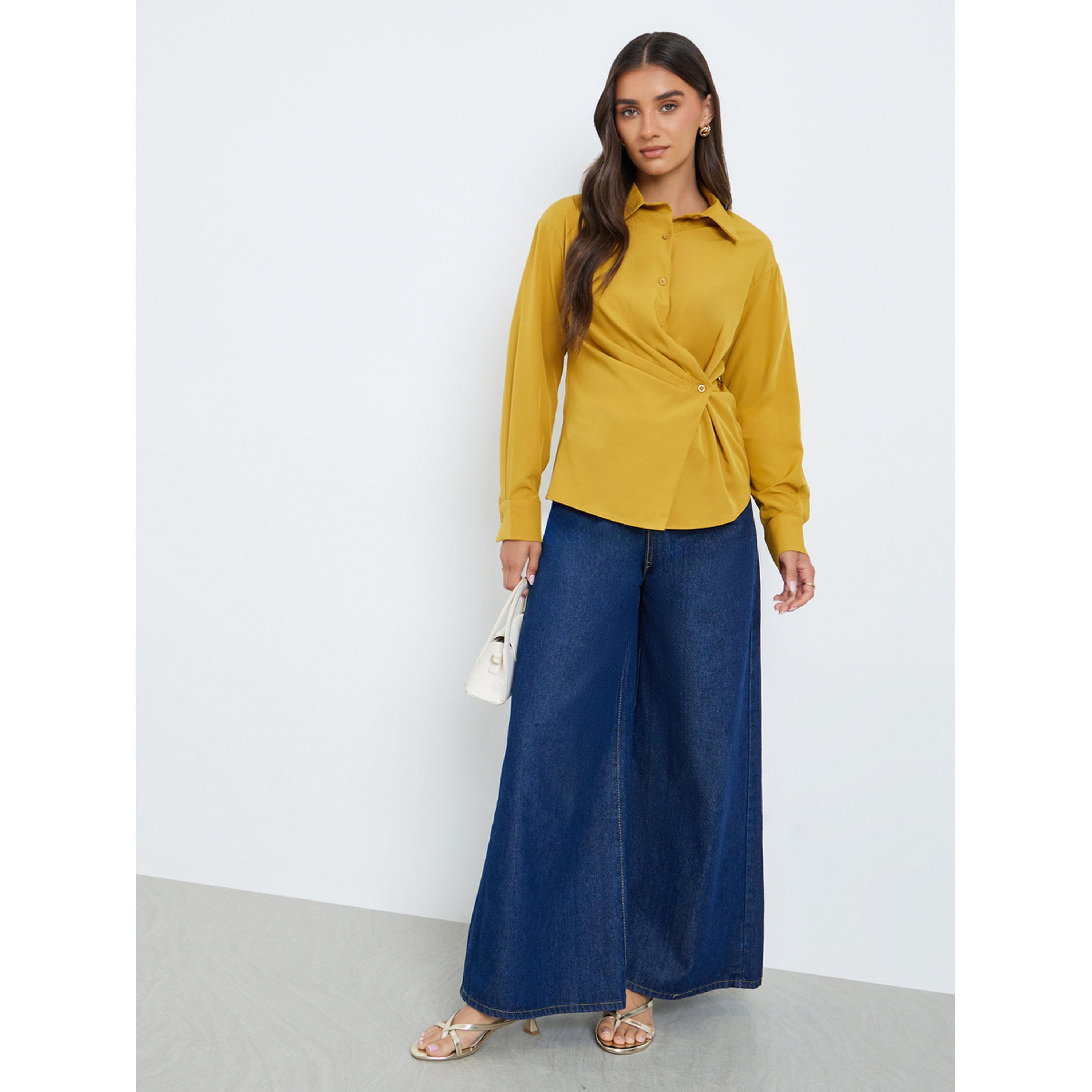 Styli Women Yellow Buttoned Wrap Shirt-women-clothing-shirtsandblouses-blouses-image-2