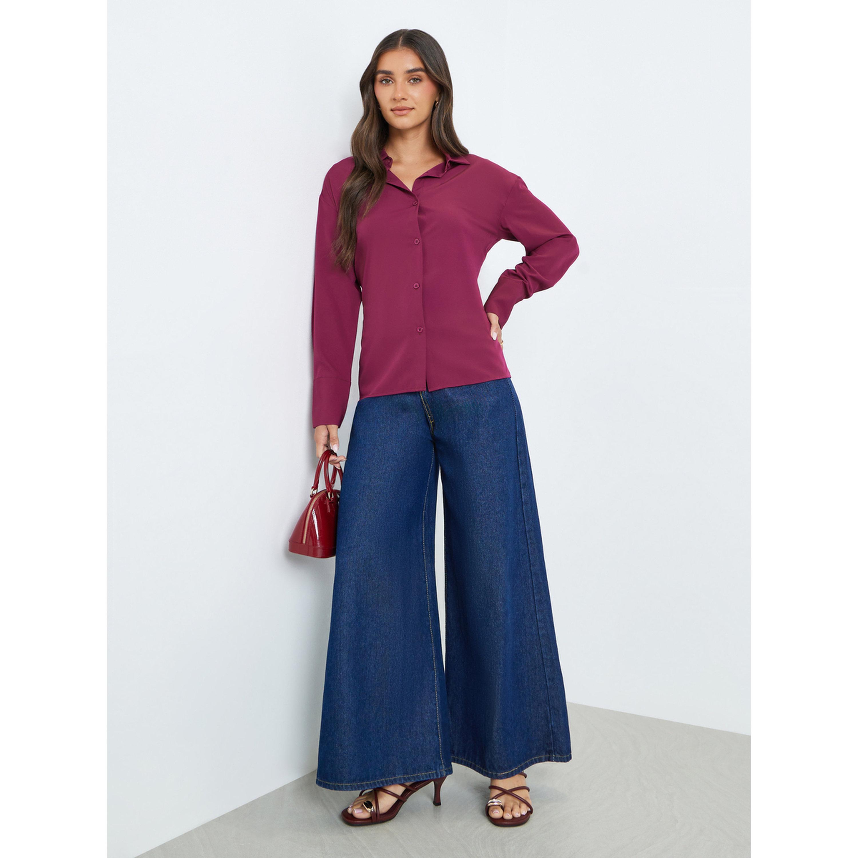 Styli Women Burgundy Button-Down Shirt-women-clothing-shirtsandblouses-shirts-image-2
