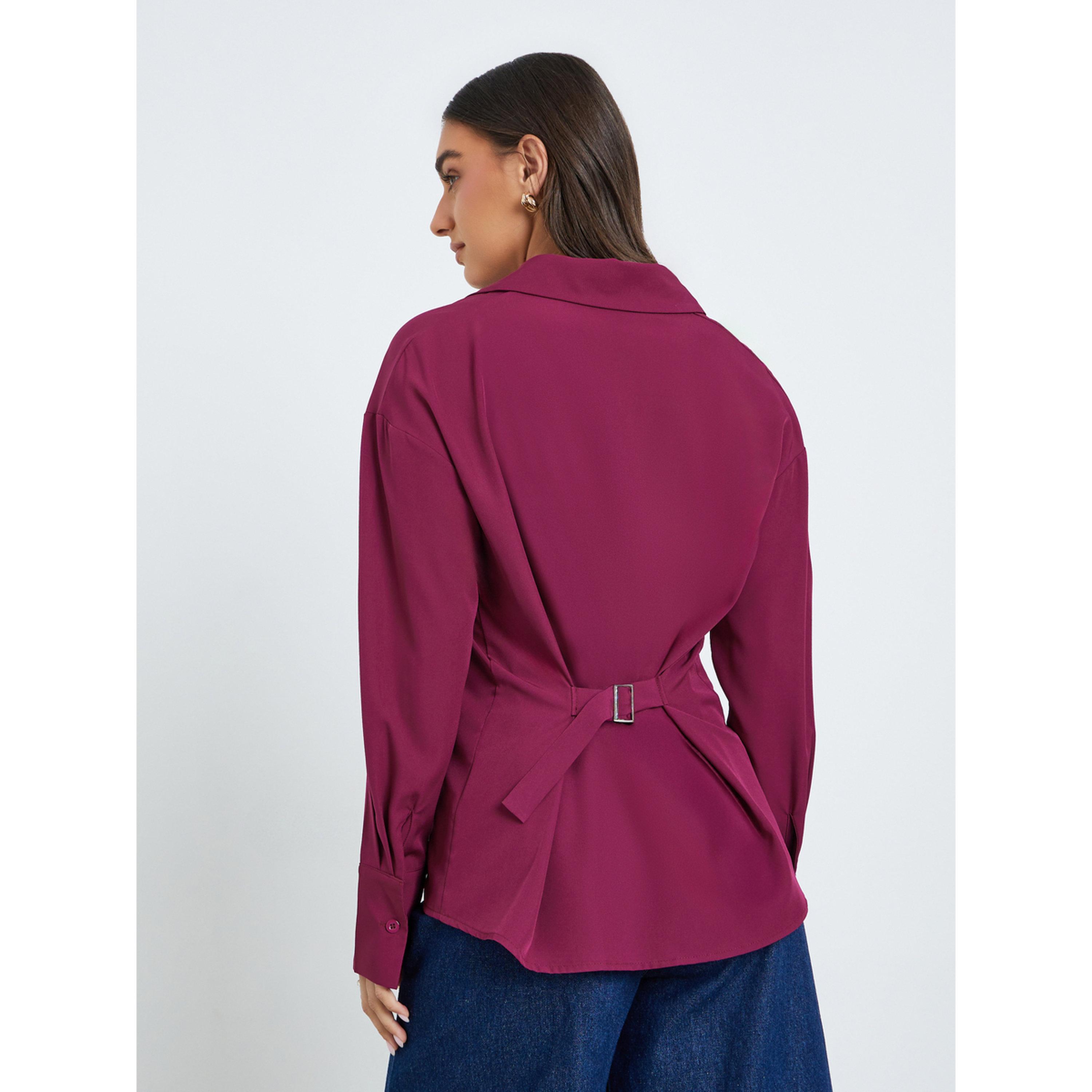 Styli Women Burgundy Button-Down Shirt-women-clothing-shirtsandblouses-shirts-image-4