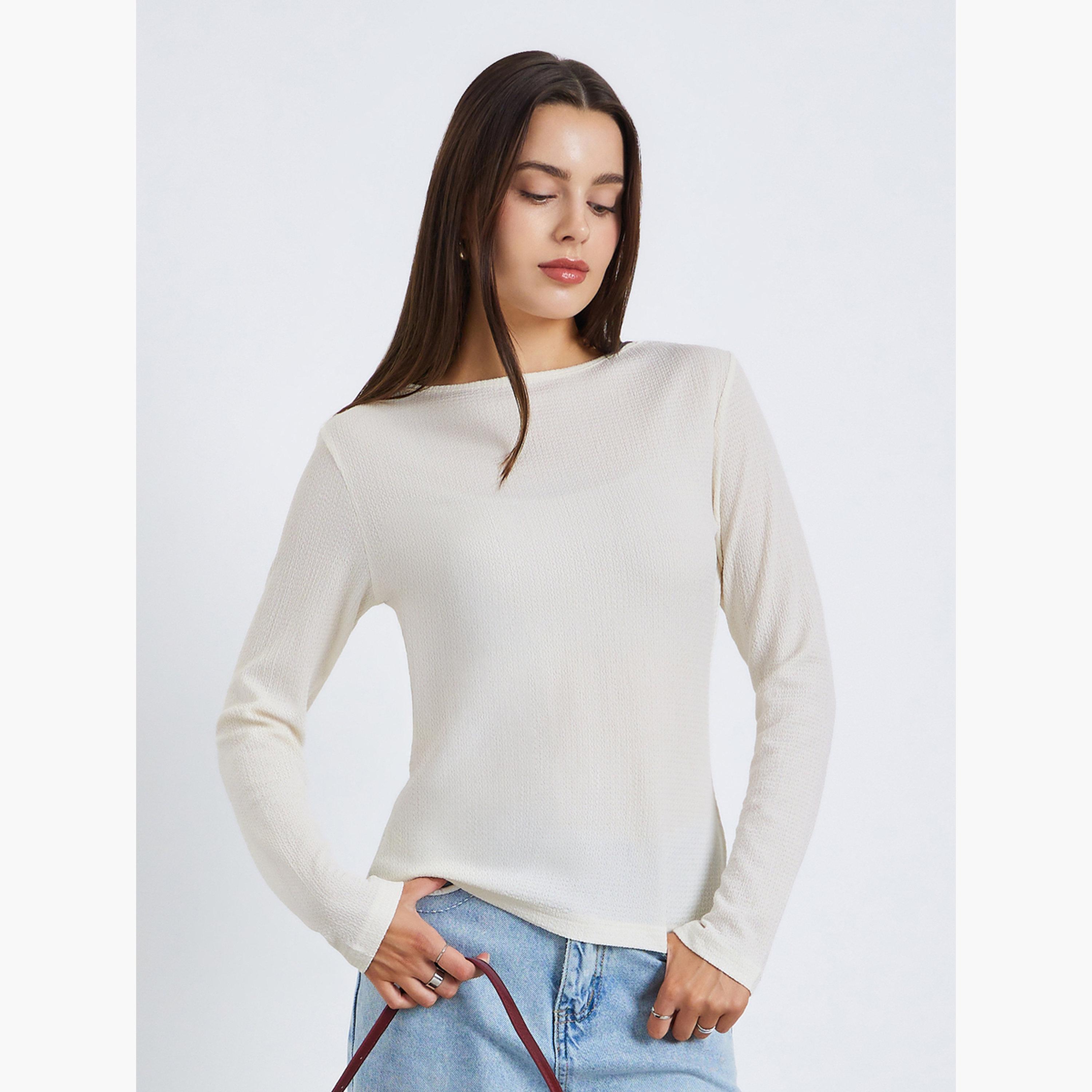 Styli Women Cream Long Sleeve Knit Top-women-clothing-tshirts-image-1
