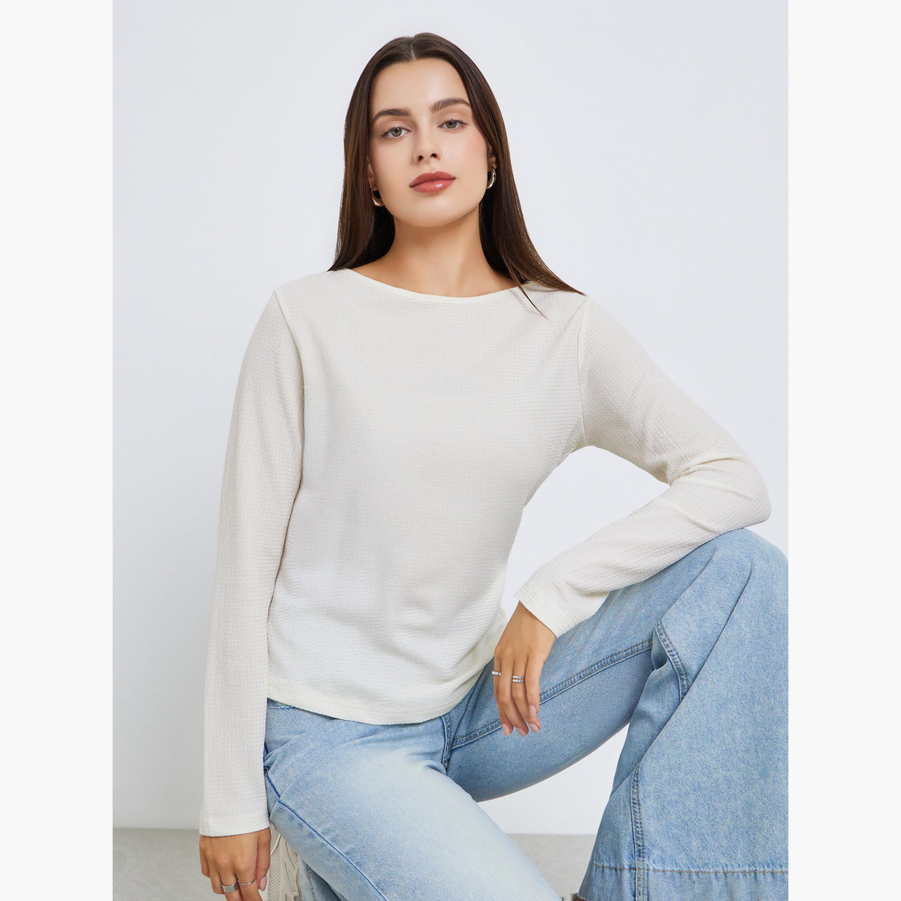 Styli Women Cream Long Sleeve Knit Top-women-clothing-tshirts-image-3