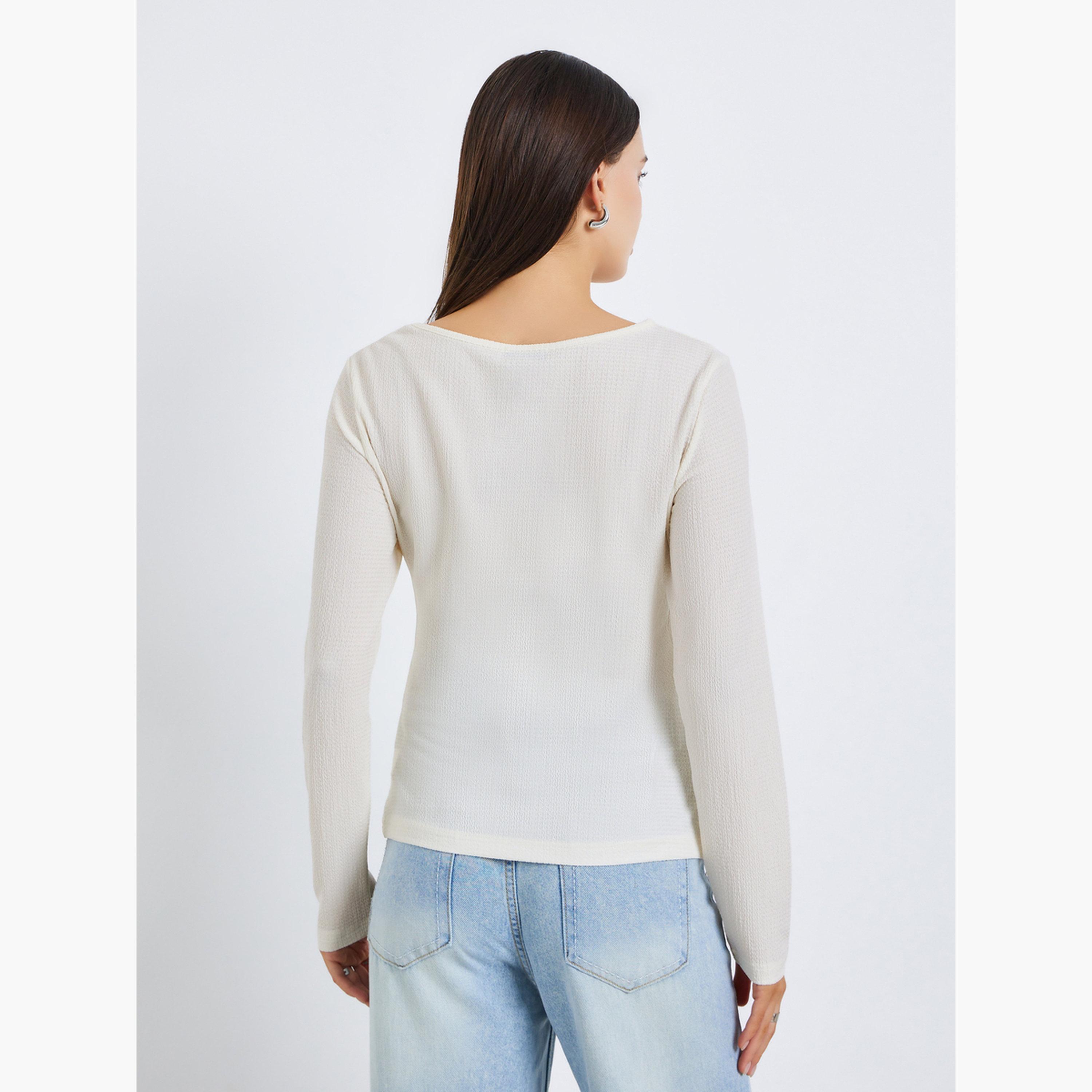 بلوزة بتفاصيل محبوكة وأكمام طويلة-women-clothing-tshirts-image-5